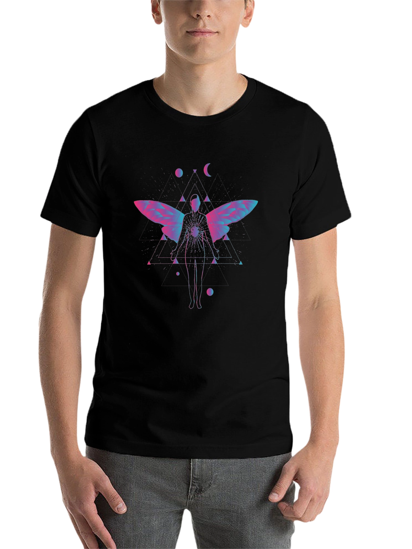 Black Geometric Fairy Graphic Tee - Black view 7