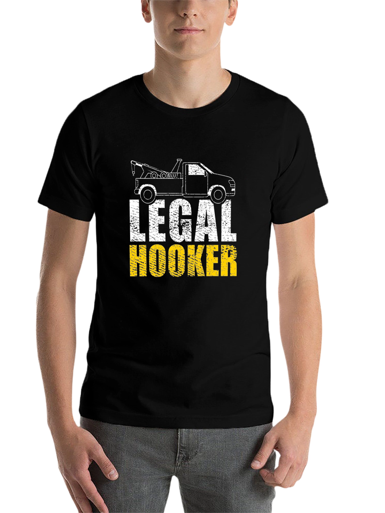 Black Legal Hooker T-Shirt - Tow Truck Humor view 7