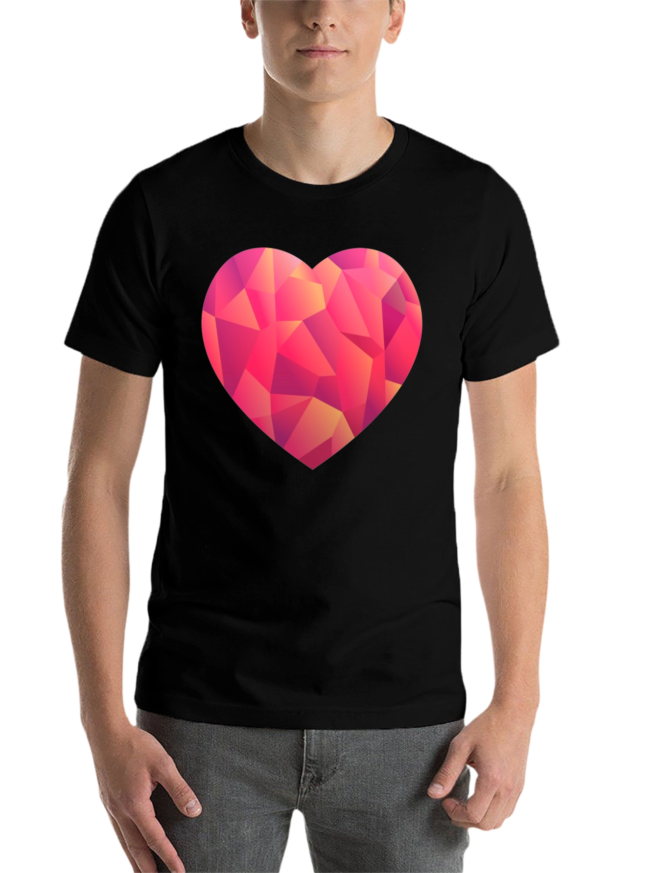 Black Geometric Heart Graphic T-Shirt - Black view 7