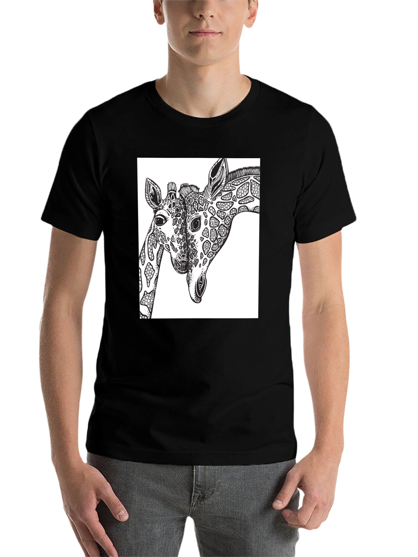 Black Giraffe Print Black T-Shirt - Stylish Unisex Tee view 7