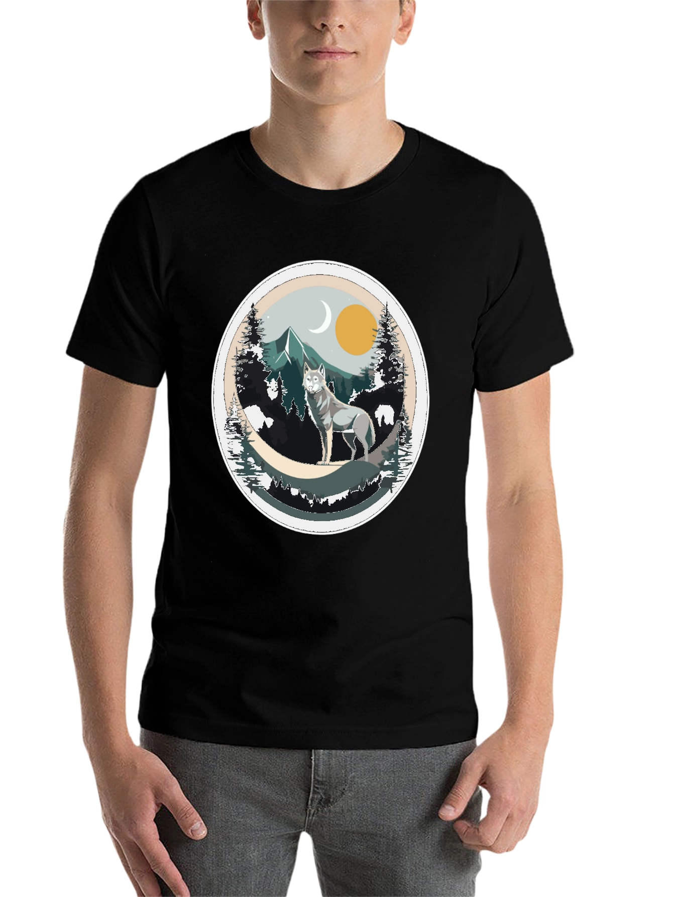 Black Wolf Mountain Graphic Tee - Nature Inspired T-Shirt view 7