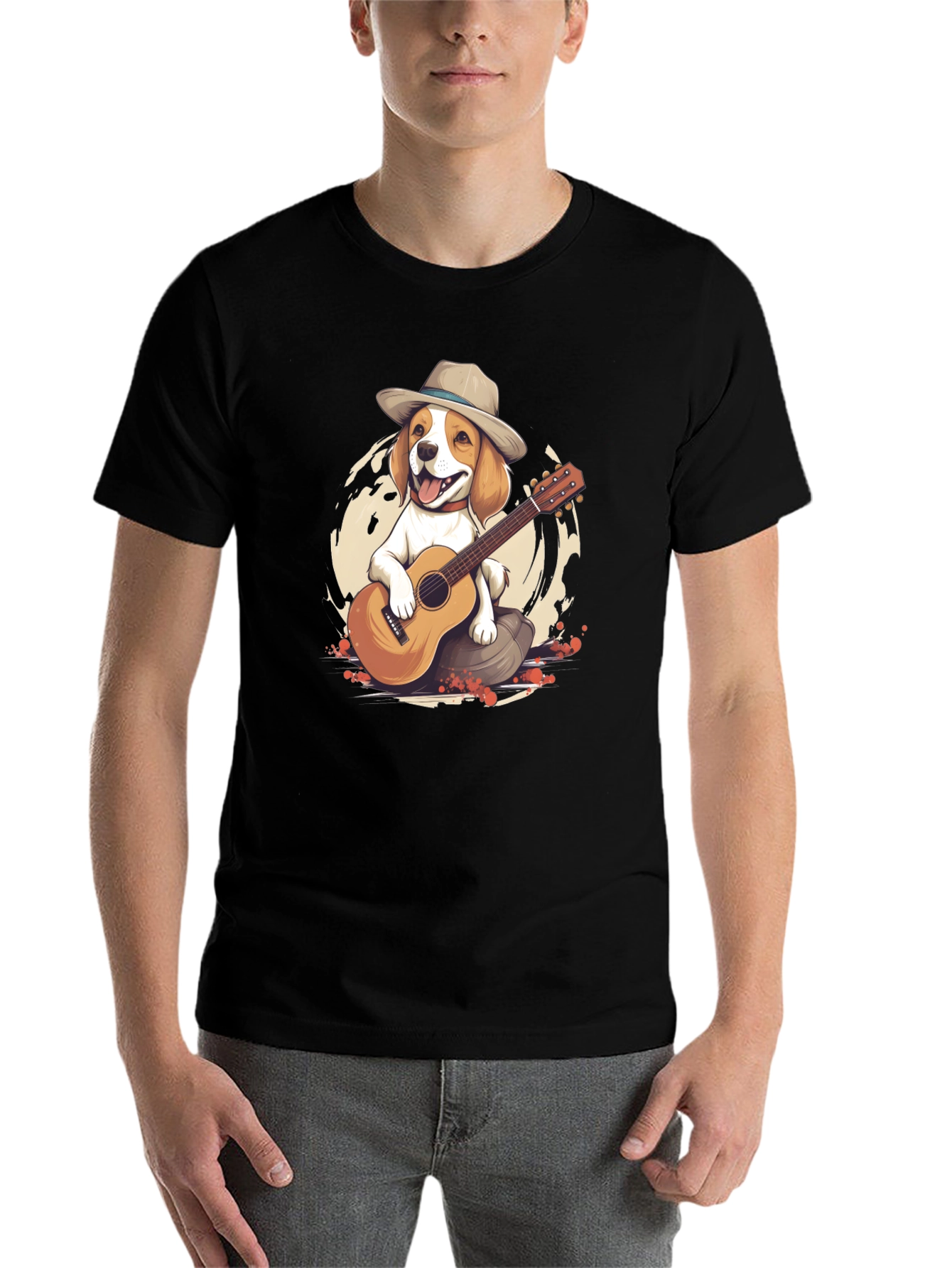 Black Dog Playing Guitar Graphic T-Shirt view 7