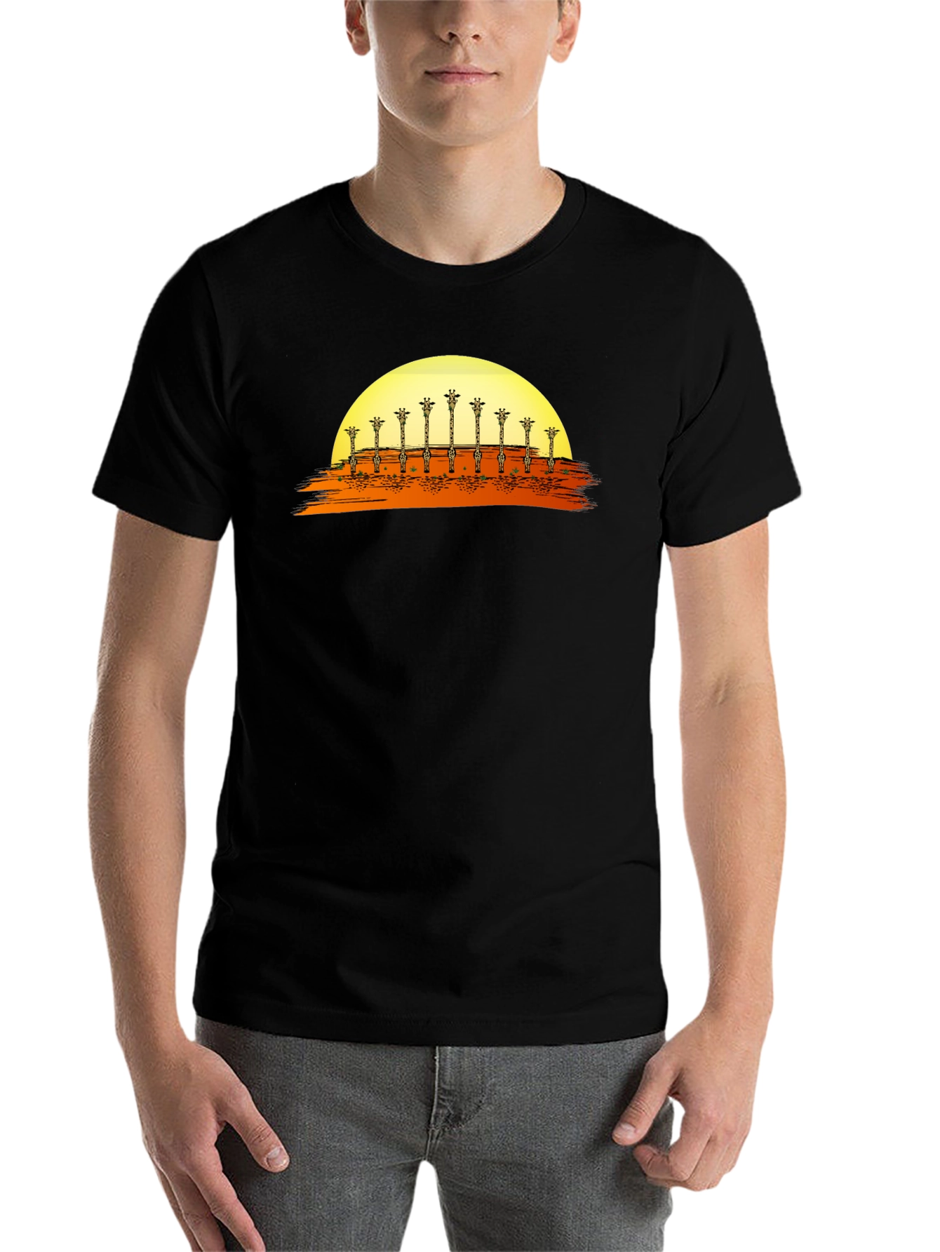 Black Giraffe Sunset Graphic T-Shirt view 7