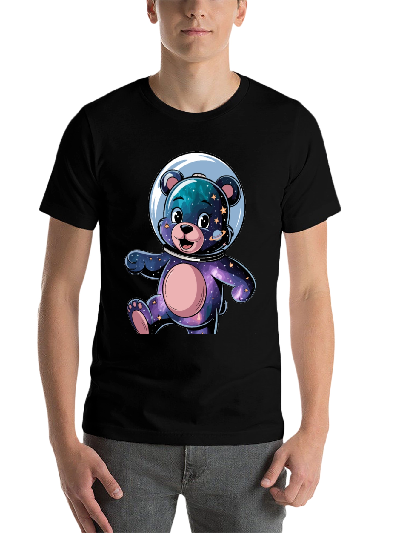 Black Astronaut Bear Graphic Tee - Galaxy Design view 7