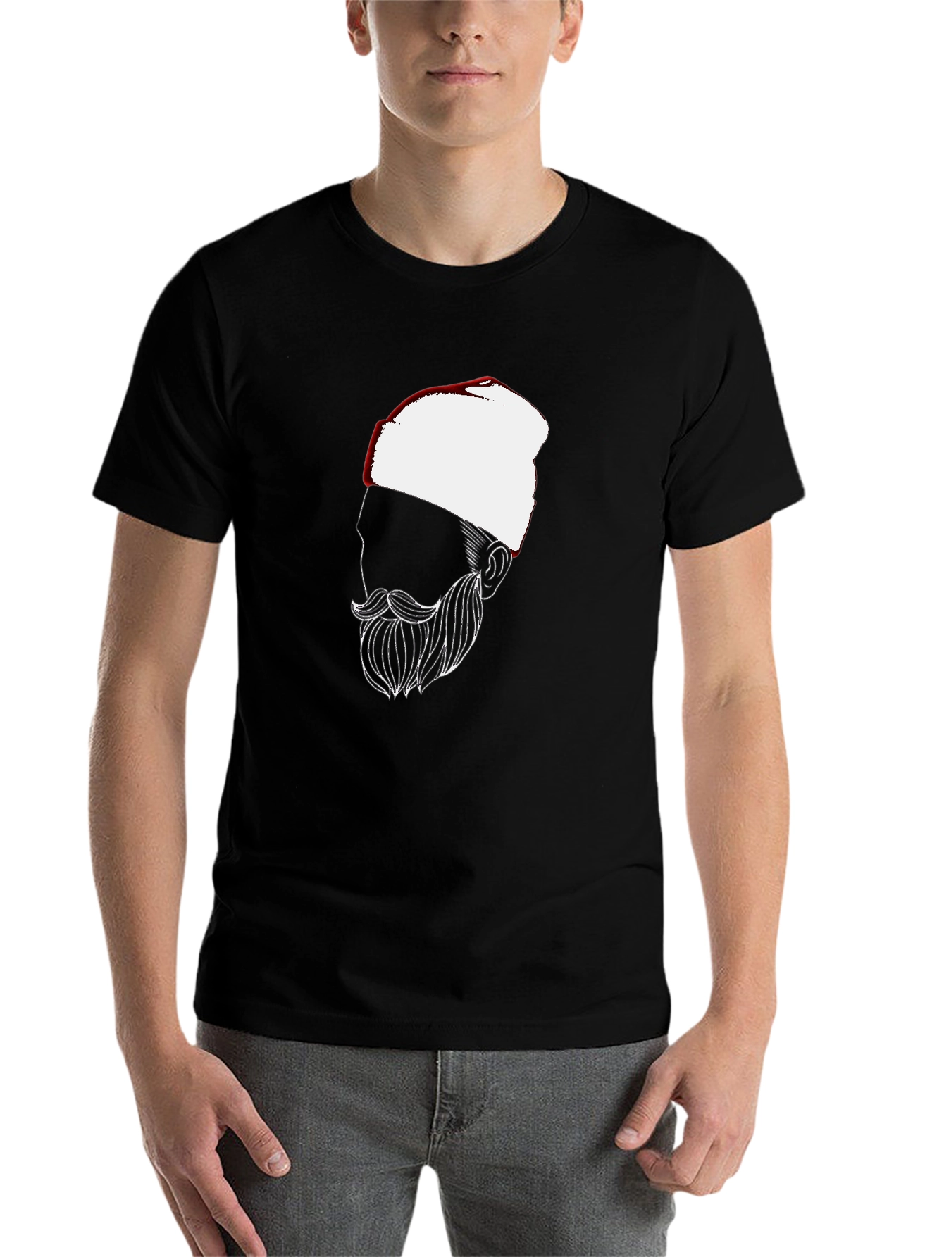 Black Men's Black T-Shirt with Bearded Man Graphic view 7