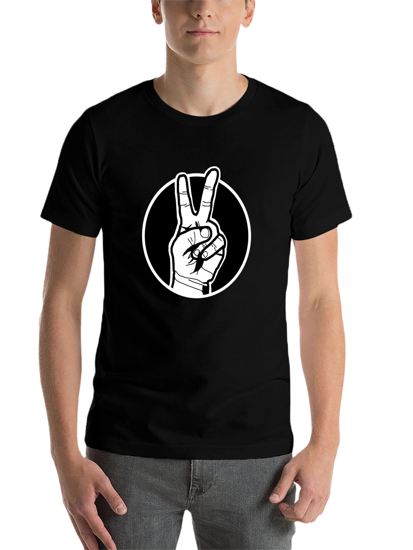 Black Peace Sign Graphic Tee - Black Cotton T-Shirt view 7