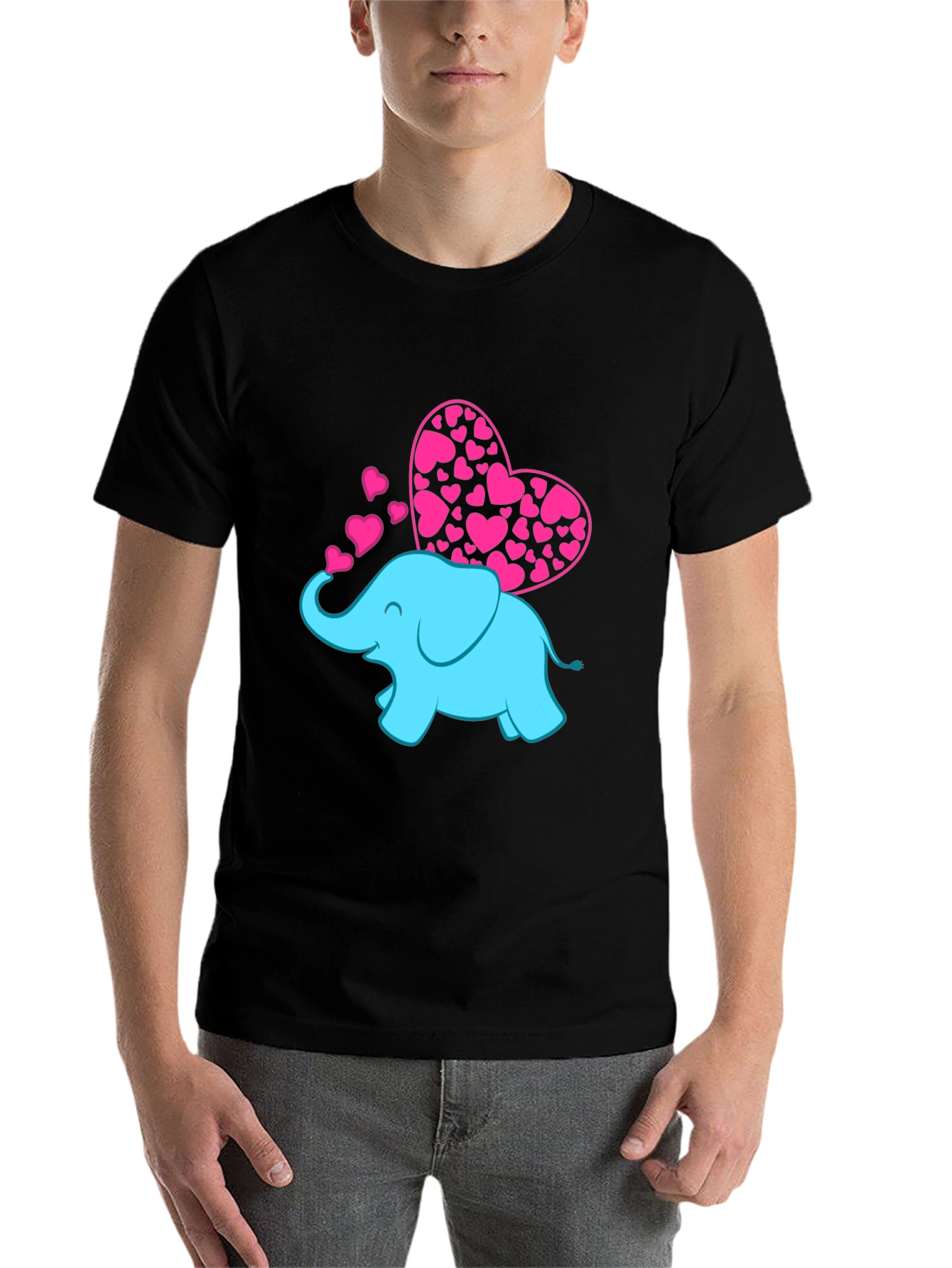 Black Elephant Love T-Shirt - Pink Hearts view 7