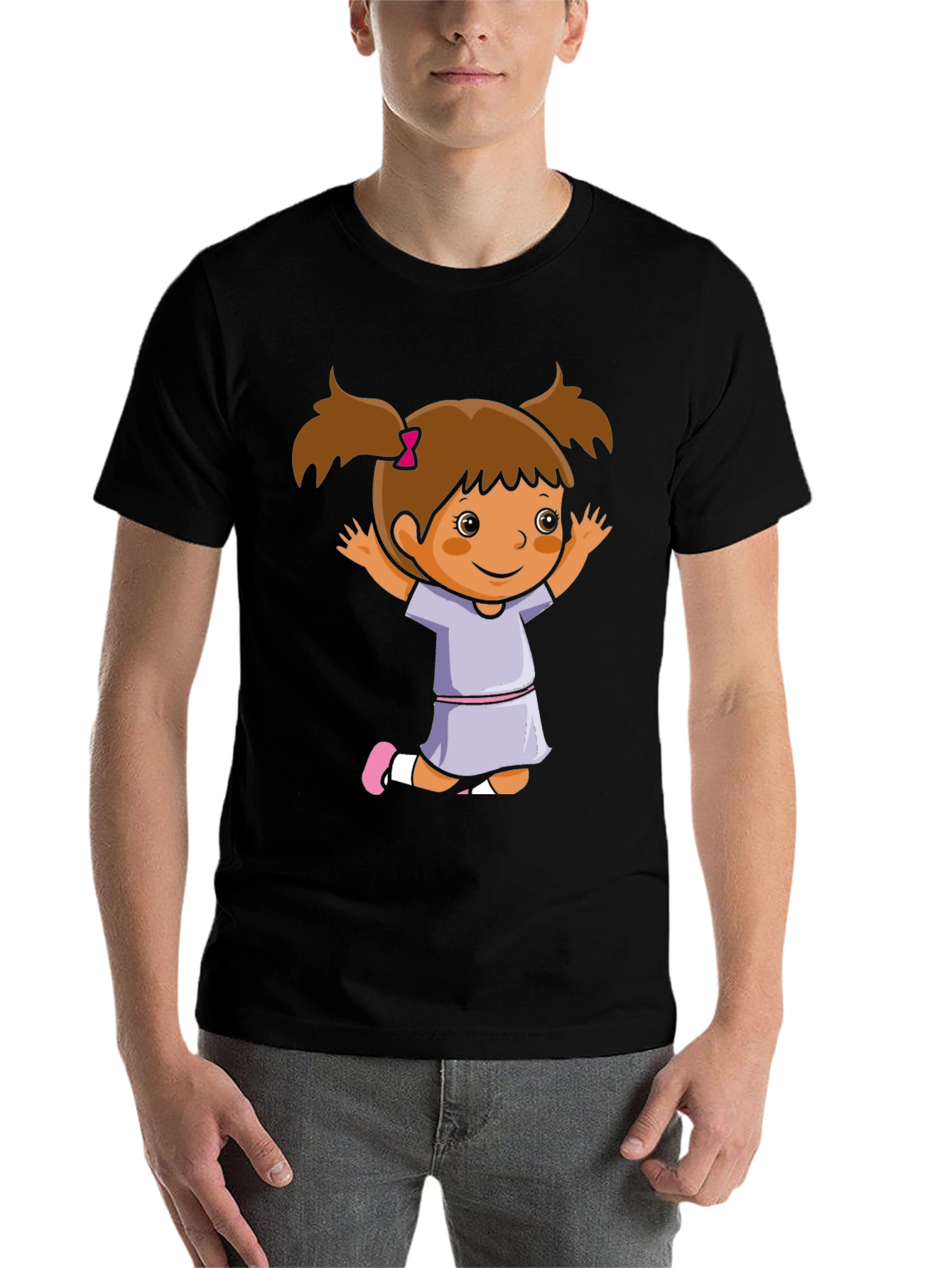 Black Cute Girl Cartoon Black T-Shirt view 7