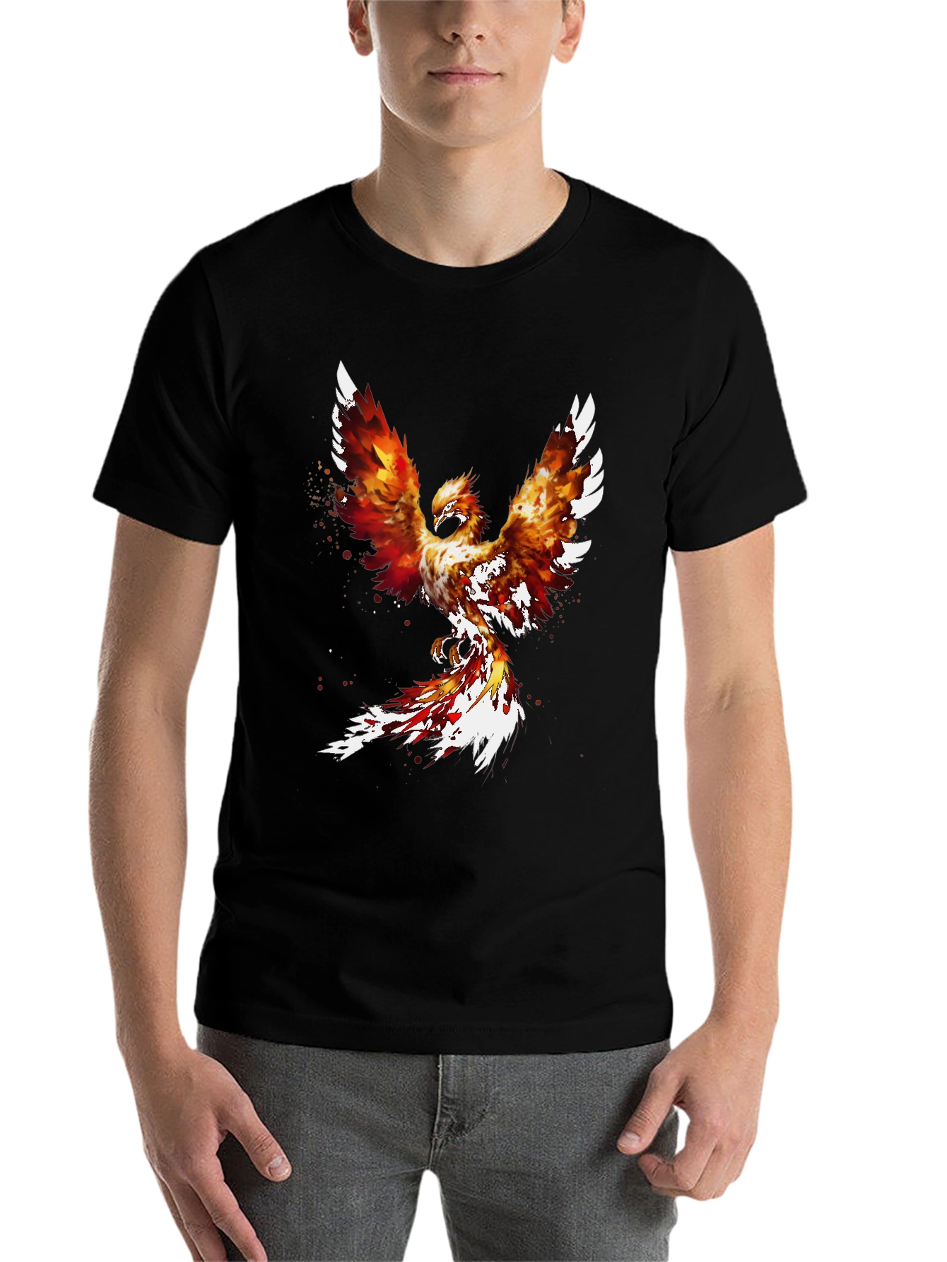 Black Fiery Phoenix Graphic Tee - Black Cotton Blend view 7