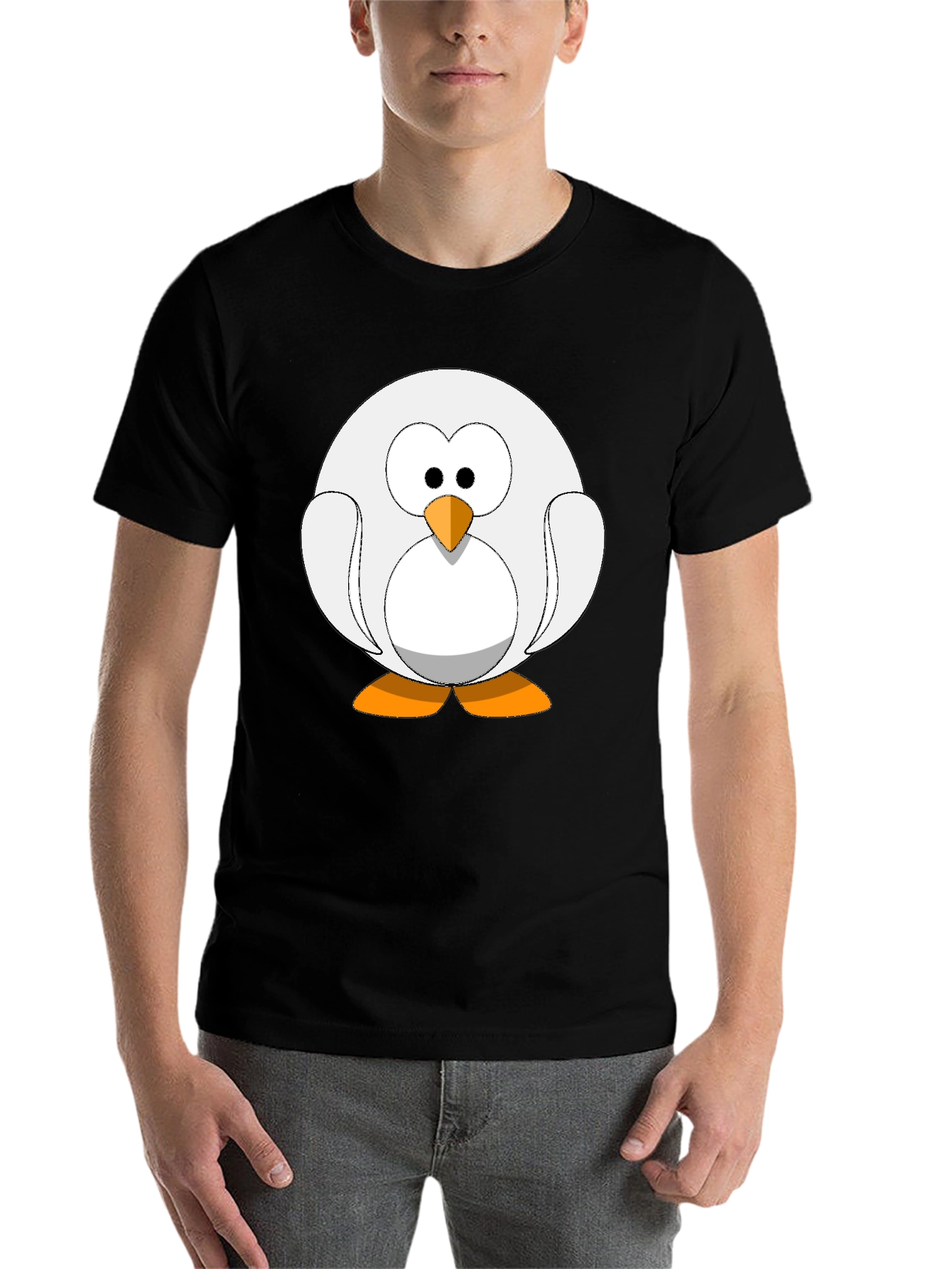 Black Cartoon Penguin Graphic Tee - Black Cotton Blend Shirt view 7
