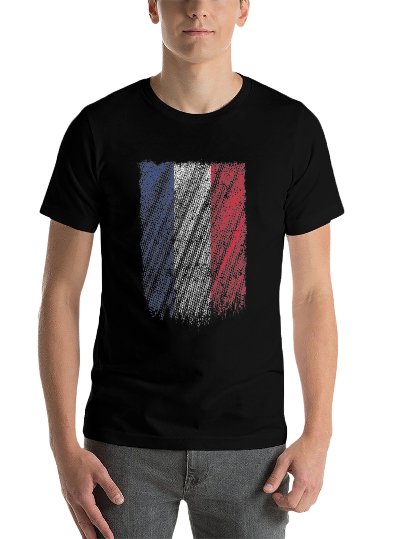 Black France Flag Graphic T-Shirt - Distressed Design view 7