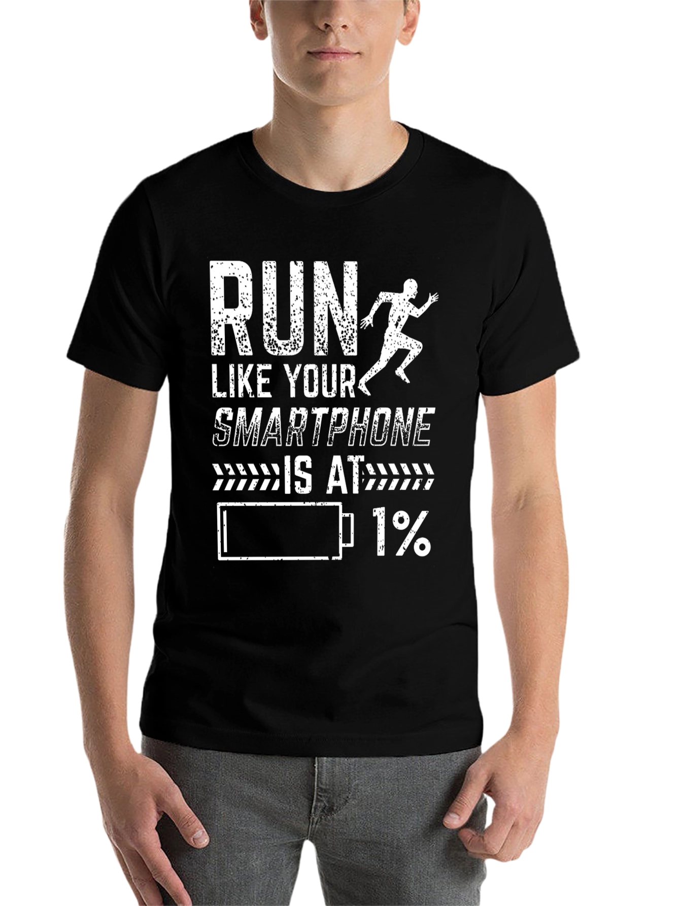 Black Run Like Your Smartphone is at 1% T-Shirt view 7