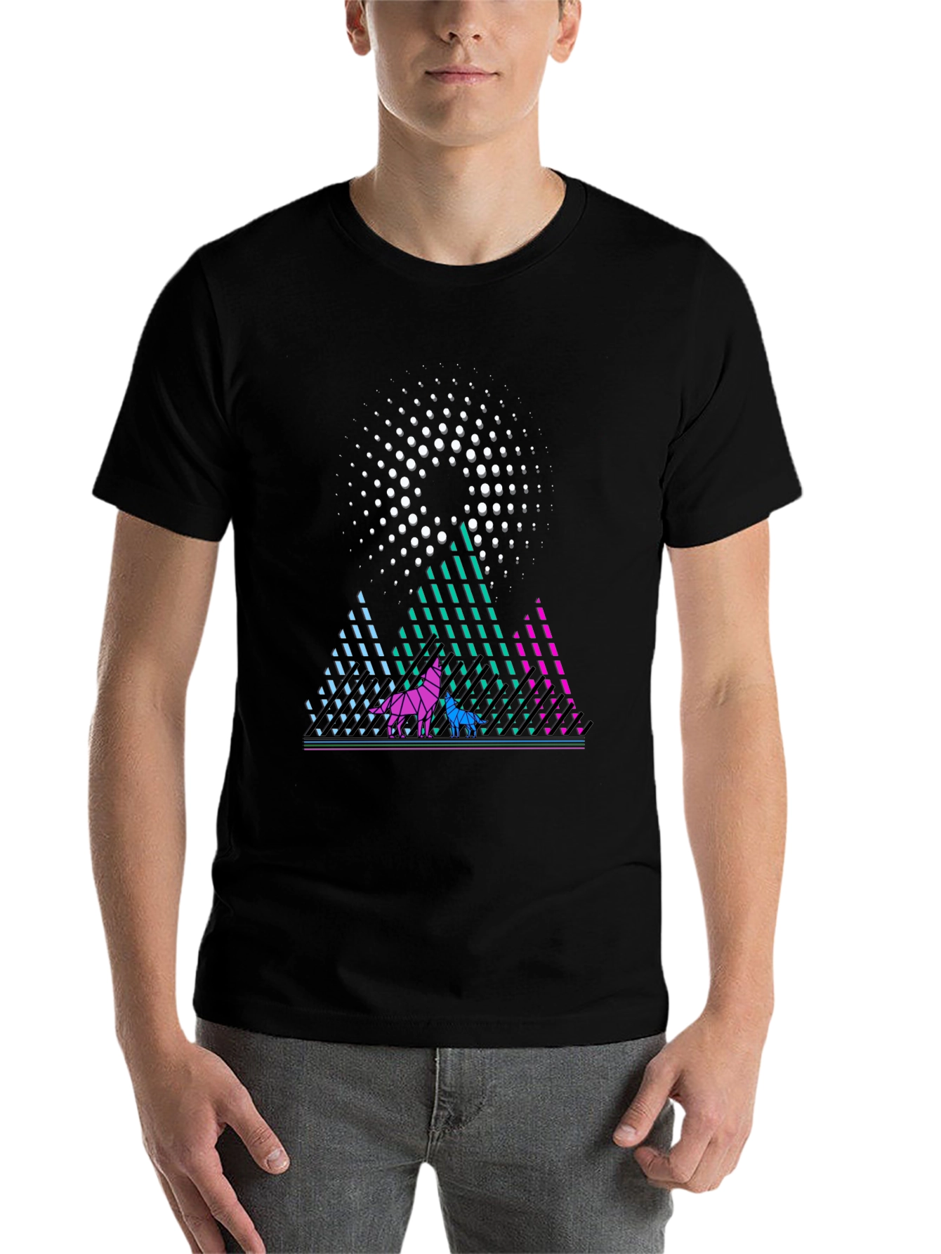 Black Geometric Wolves T-Shirt view 7