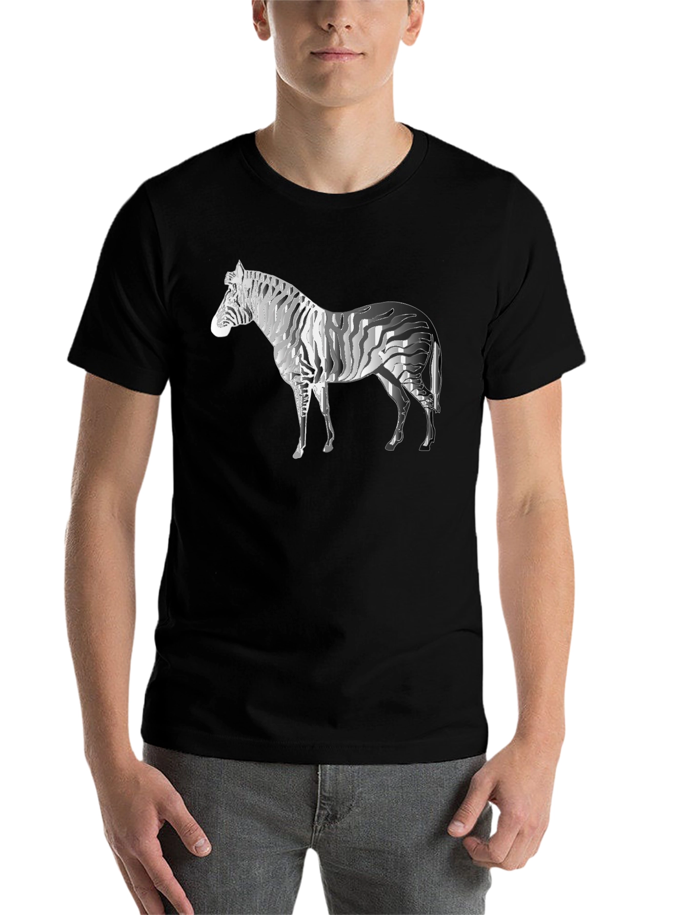 Black Zebra Graphic Tee - Stylish Men's Black T-Shirt view 7
