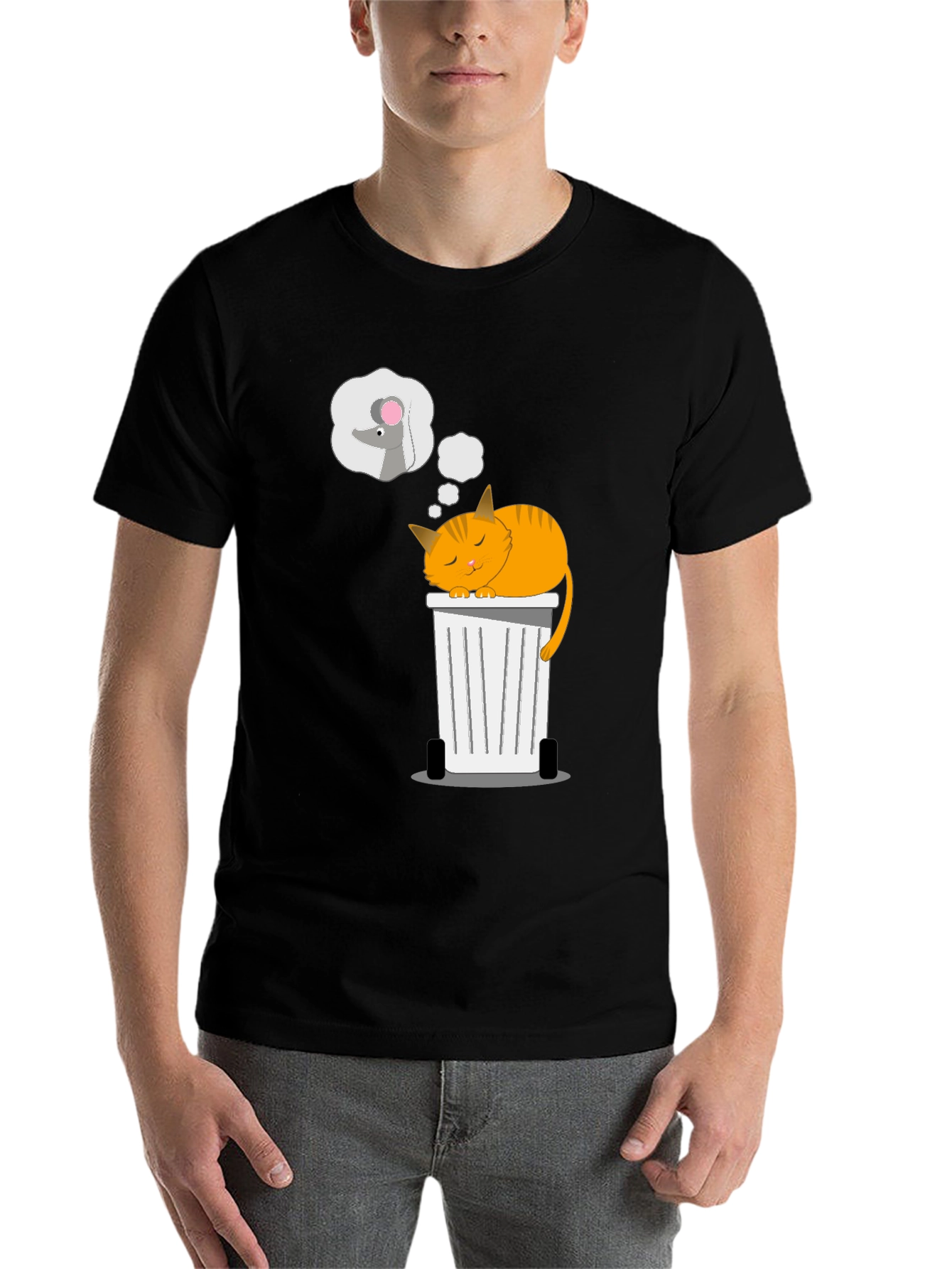 Black Cat Sleeping on Trash Can T-Shirt view 7