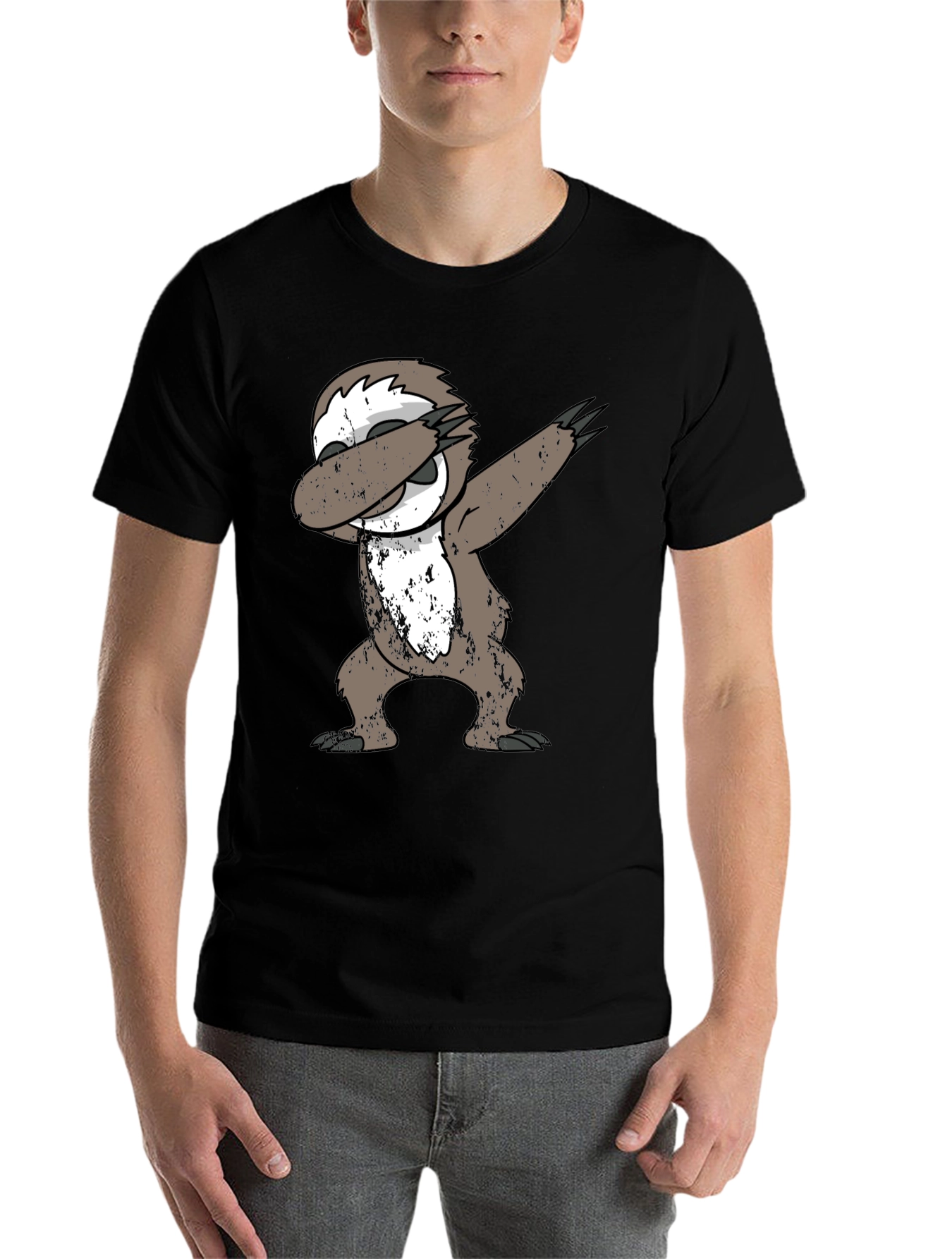 Black Dabbing Sloth Black T-Shirt view 7