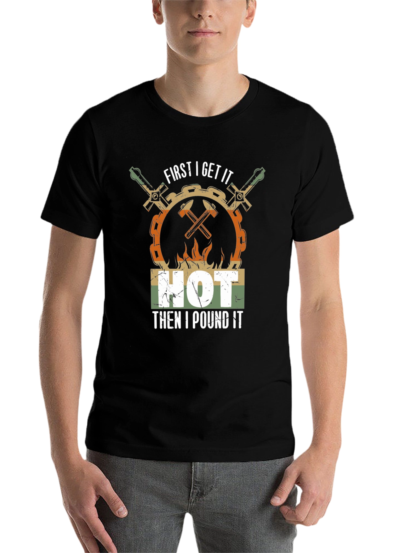 Black Blacksmith Humor T-Shirt: Get It Hot, Then I Pound It! view 7