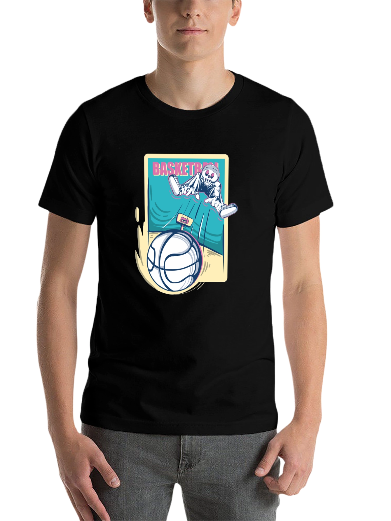 Black Skeleton Basketball Graphic Tee view 7