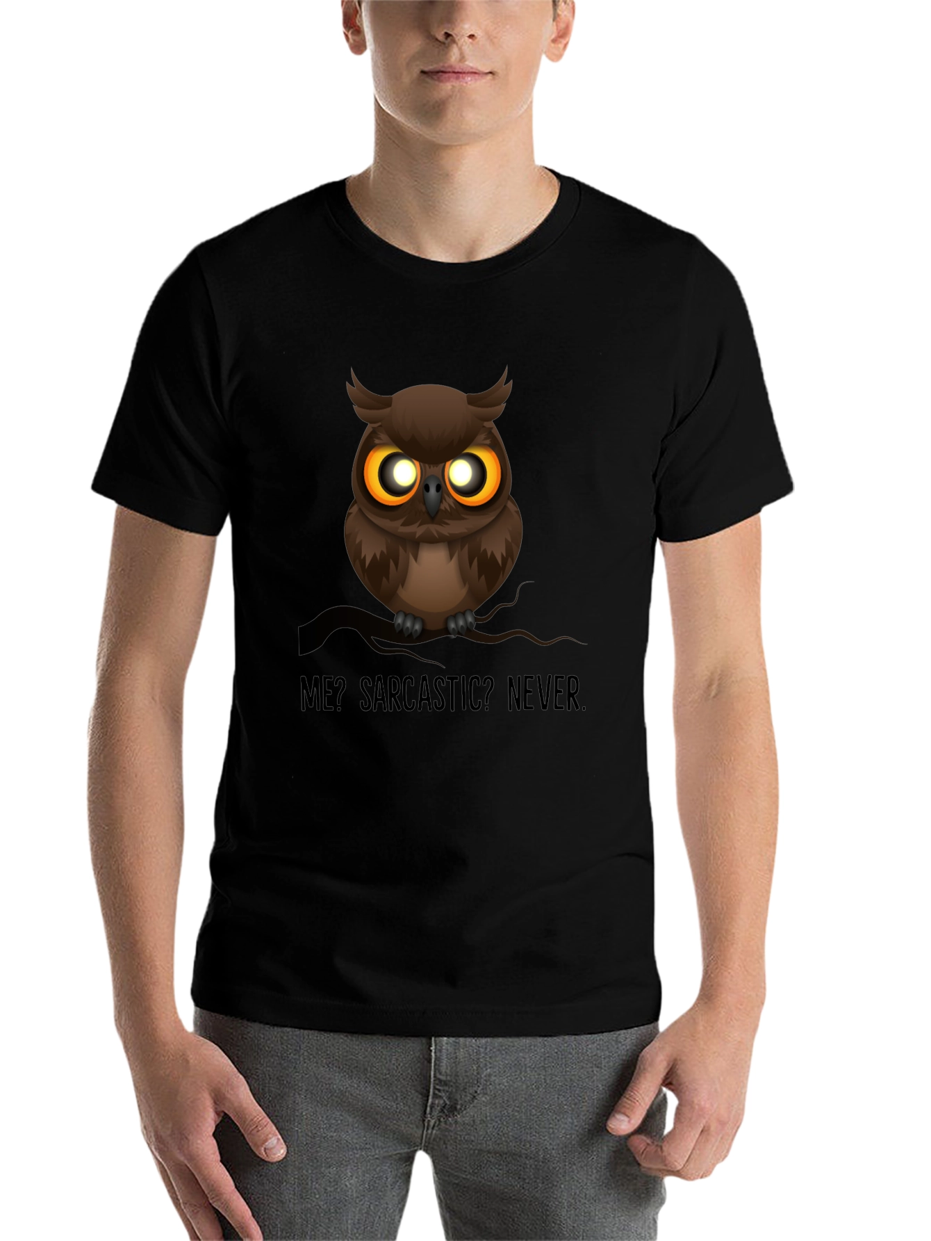Black Sarcastic Owl Graphic T-Shirt - Men's Black Crew Neck view 7