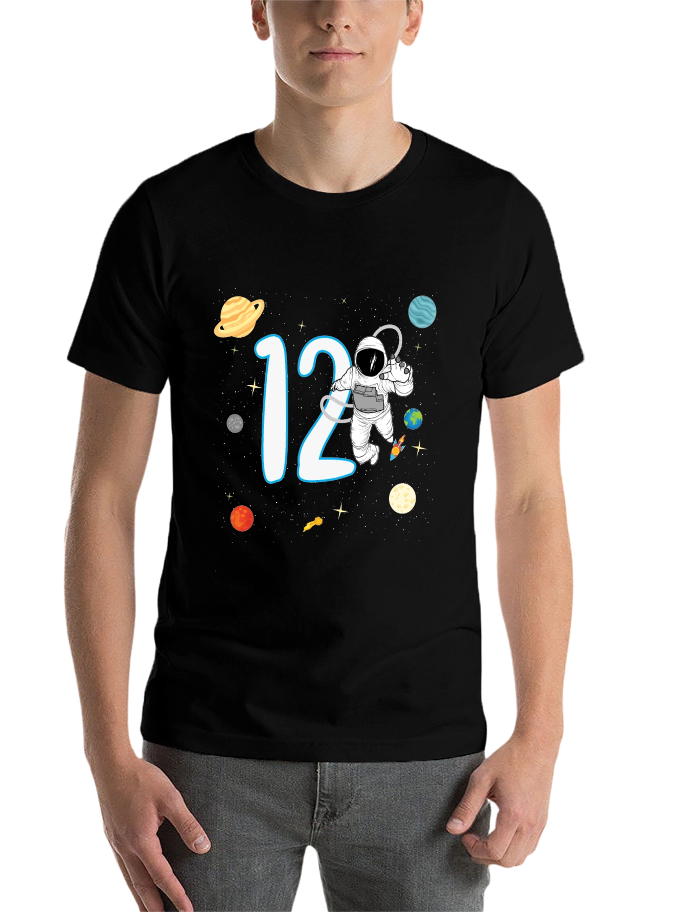 Black 12th Birthday Space Adventure T-Shirt view 7