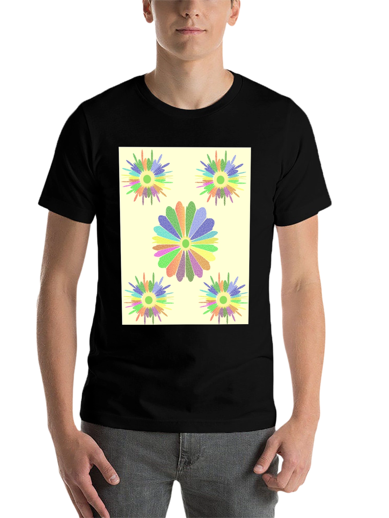 Black Floral Burst Graphic Tee - Black Cotton T-Shirt view 7