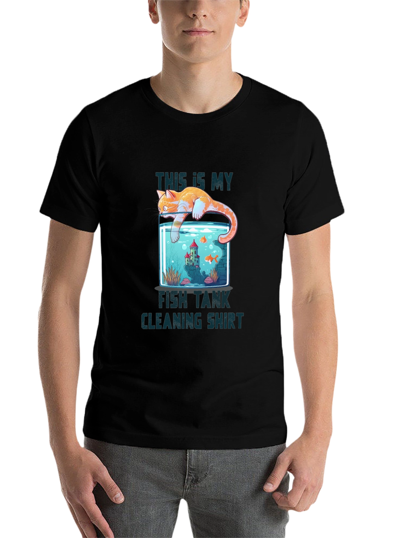Black Cat Fish Tank Cleaning T-Shirt view 7