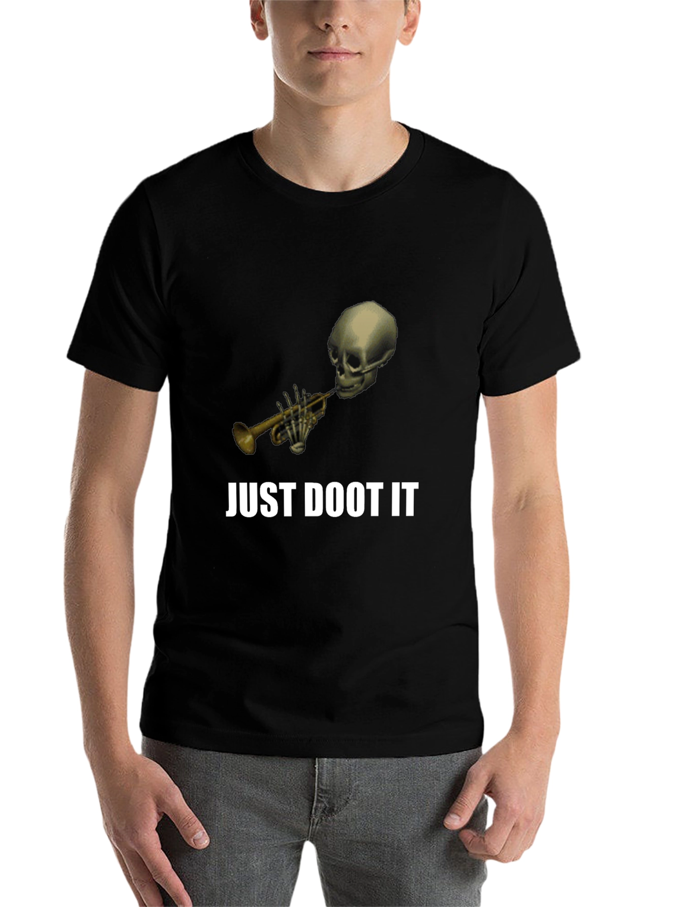 Black Just Doot It Funny Skeleton Trumpet Graphic Tee view 7