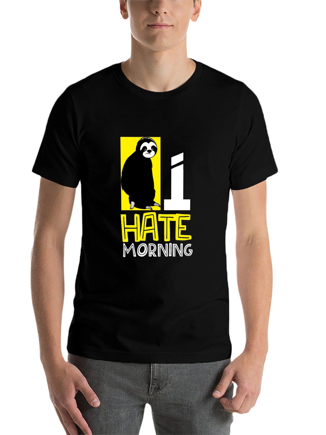 Black I Hate Morning Sloth Graphic T-Shirt view 7