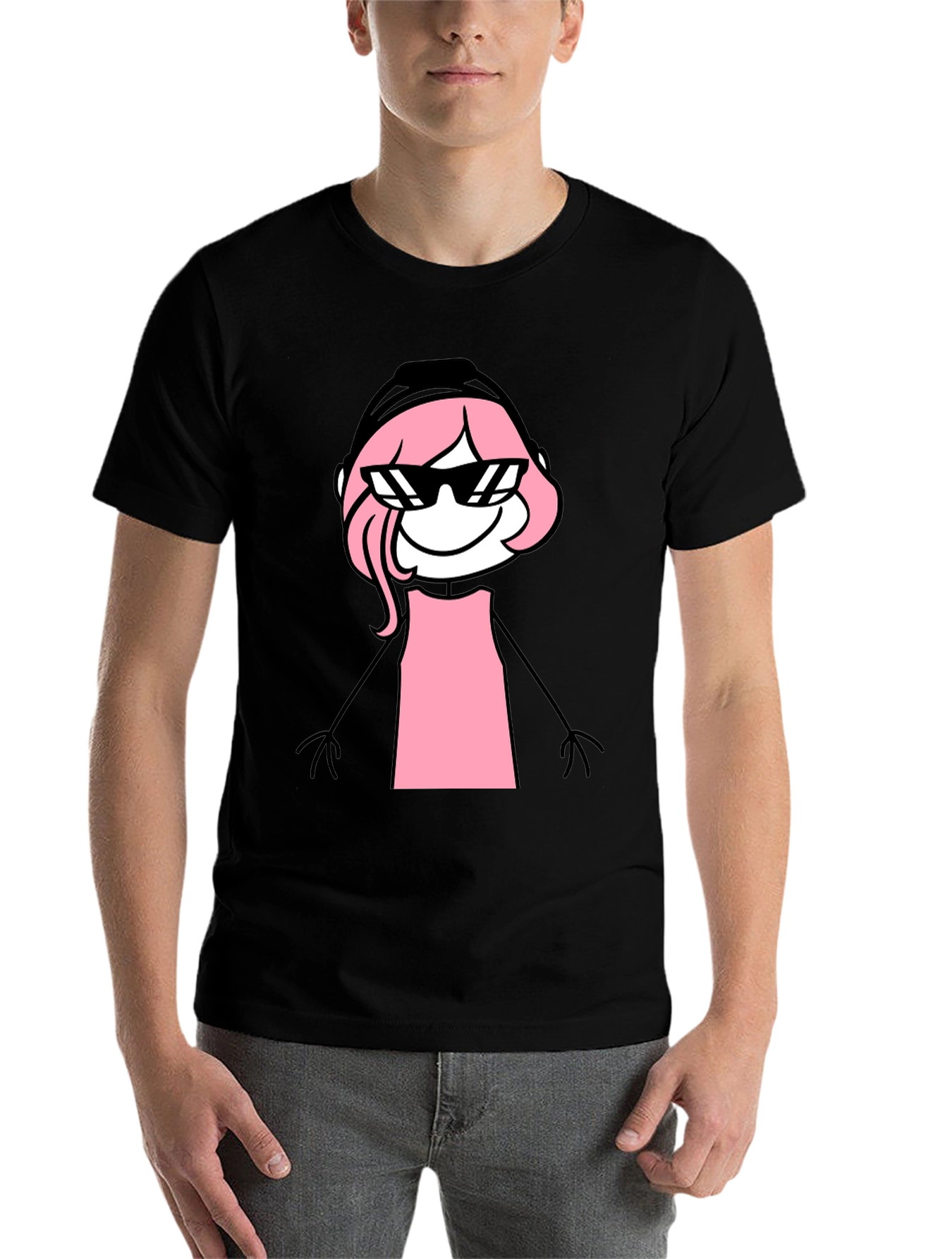 Black Cool Pink Stick Figure Tee view 7