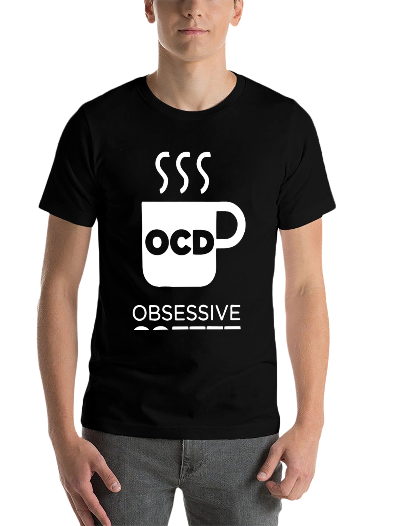 Black Obsessive Coffee Disorder T-Shirt - Funny OCD Coffee Lover Tee view 7