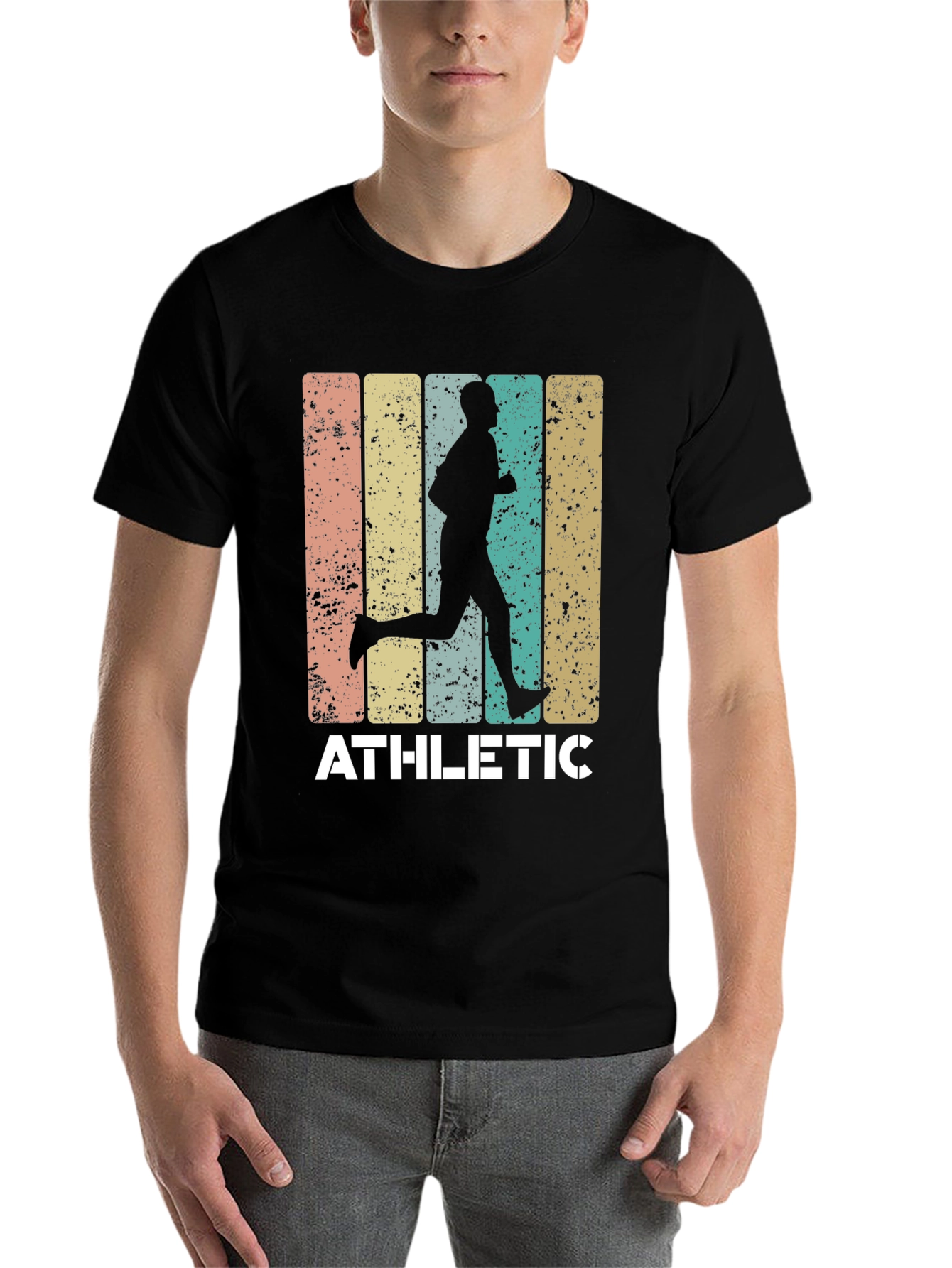 Black Athletic Runner Graphic Tee - Retro Style Black T-Shirt view 7