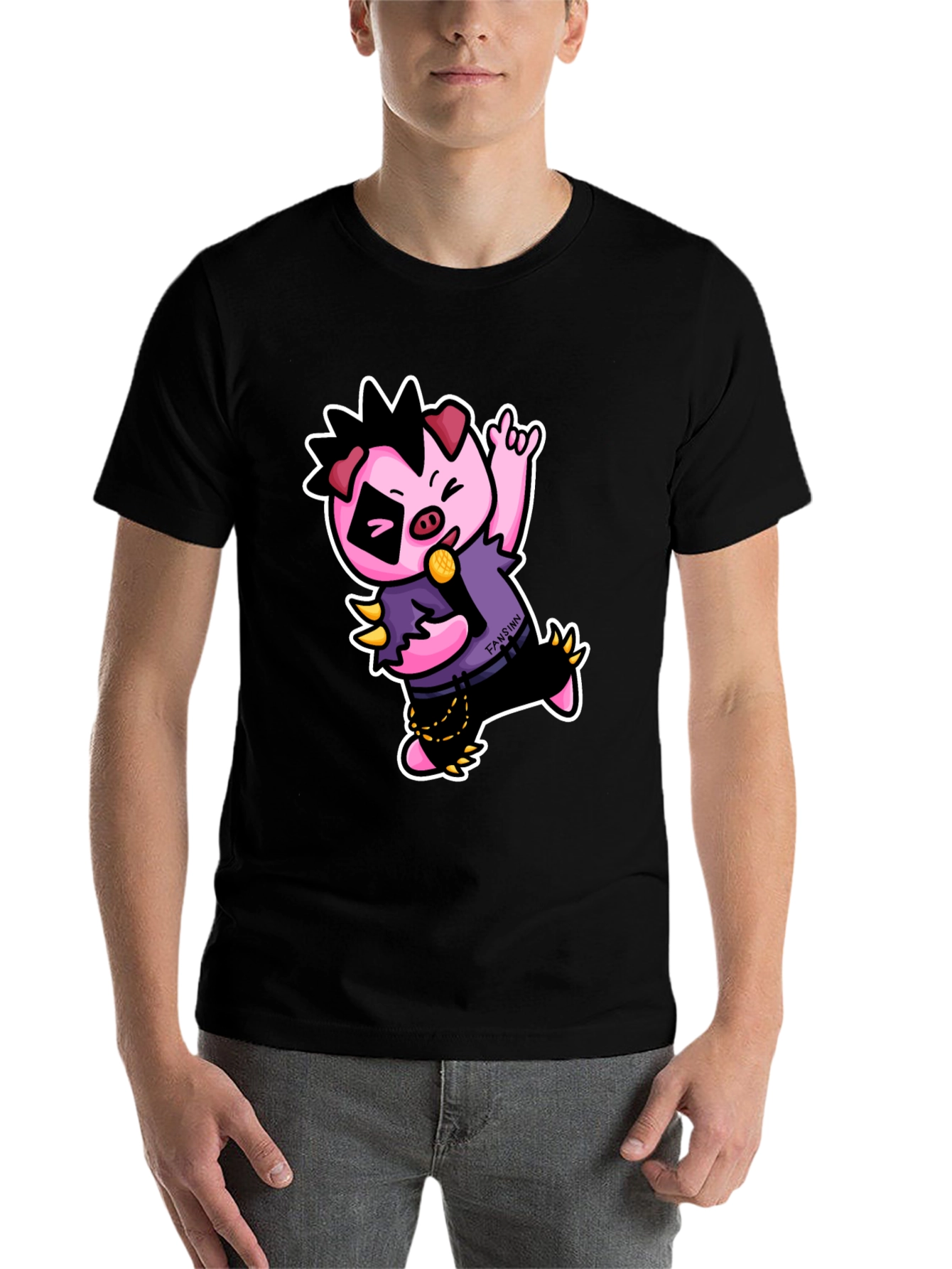 Black Cool Punk Pig T-Shirt - Black view 7
