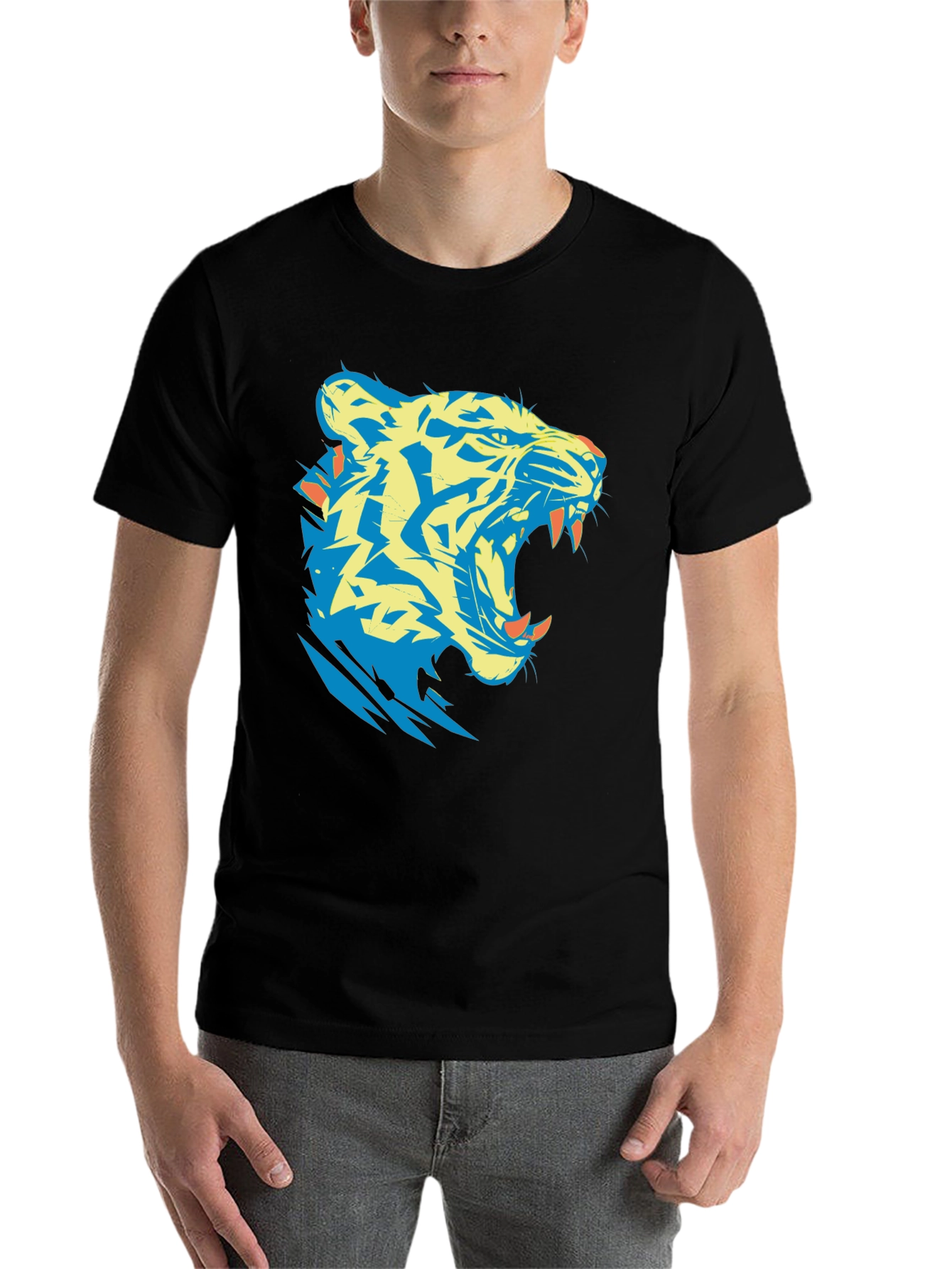 Black Tiger Graphic Tee - Bold Black Cotton T-Shirt view 7
