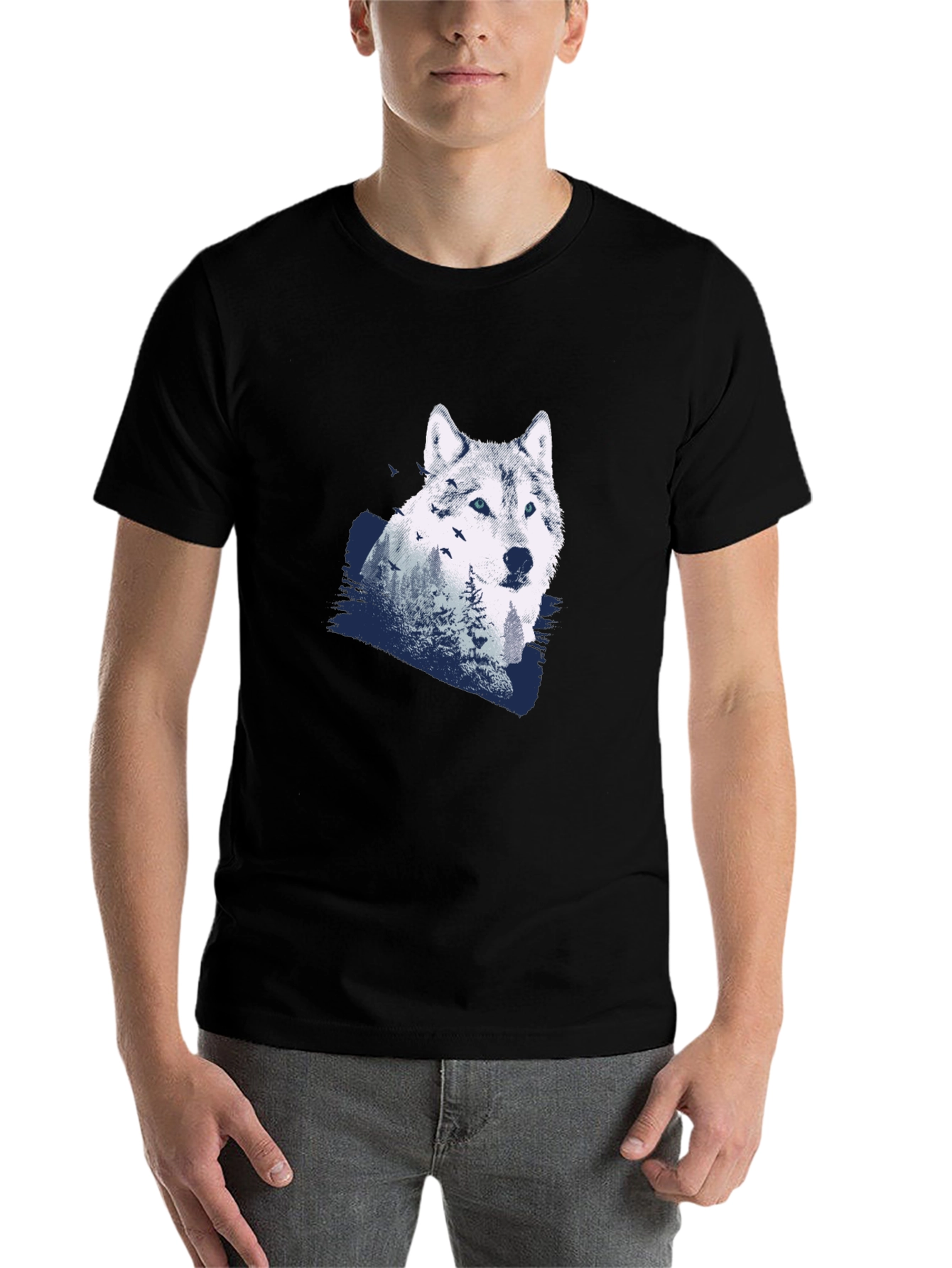 Black Wolf Graphic Print Black T-Shirt view 7
