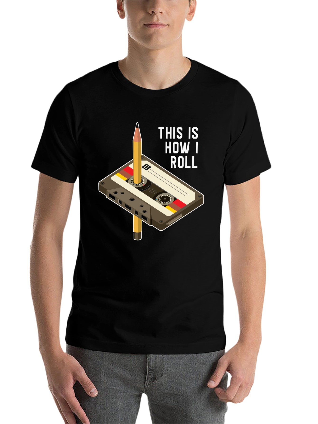 Black Retro Cassette Tape & Pencil T-Shirt - This Is How I Roll view 7
