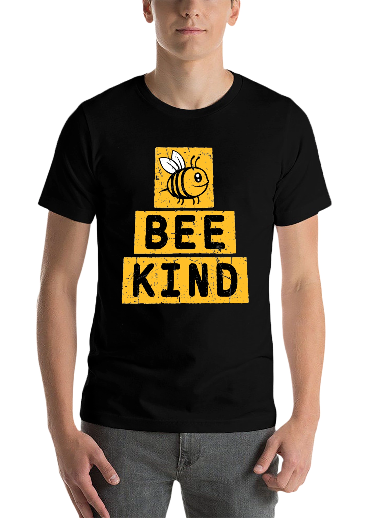 Black Bee Kind T-Shirt - Black Crew Neck view 7