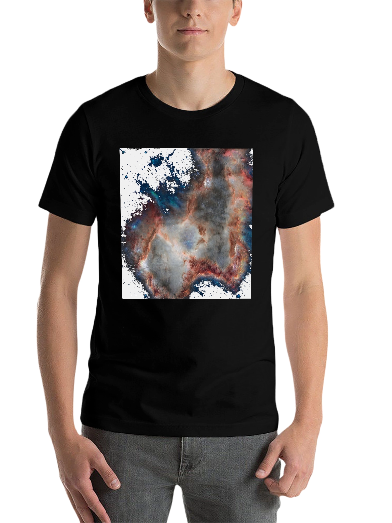 Black Nebula Print T-Shirt - Cosmic Black Tee view 7