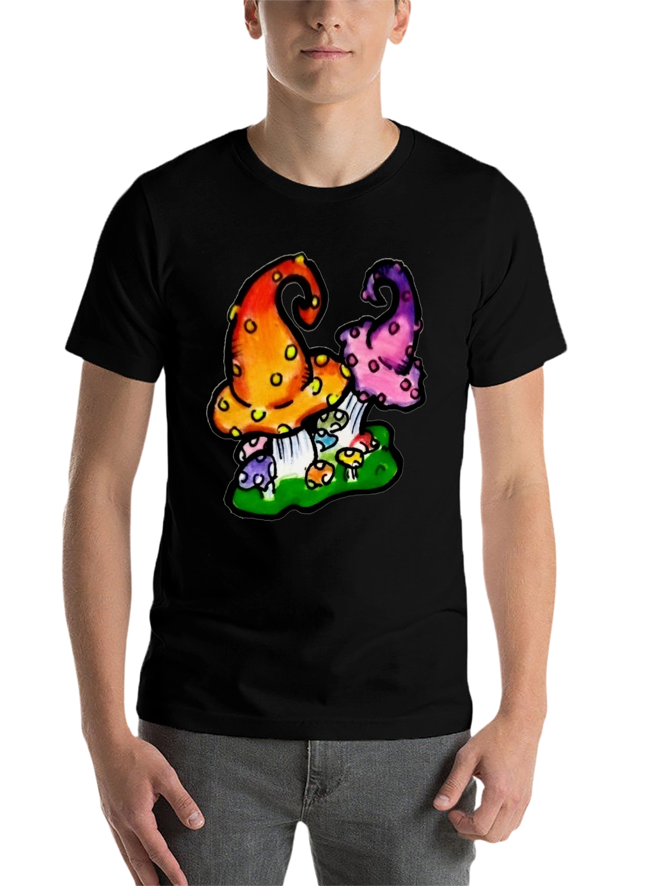 Black Funky Mushroom Graphic Tee - Black view 7