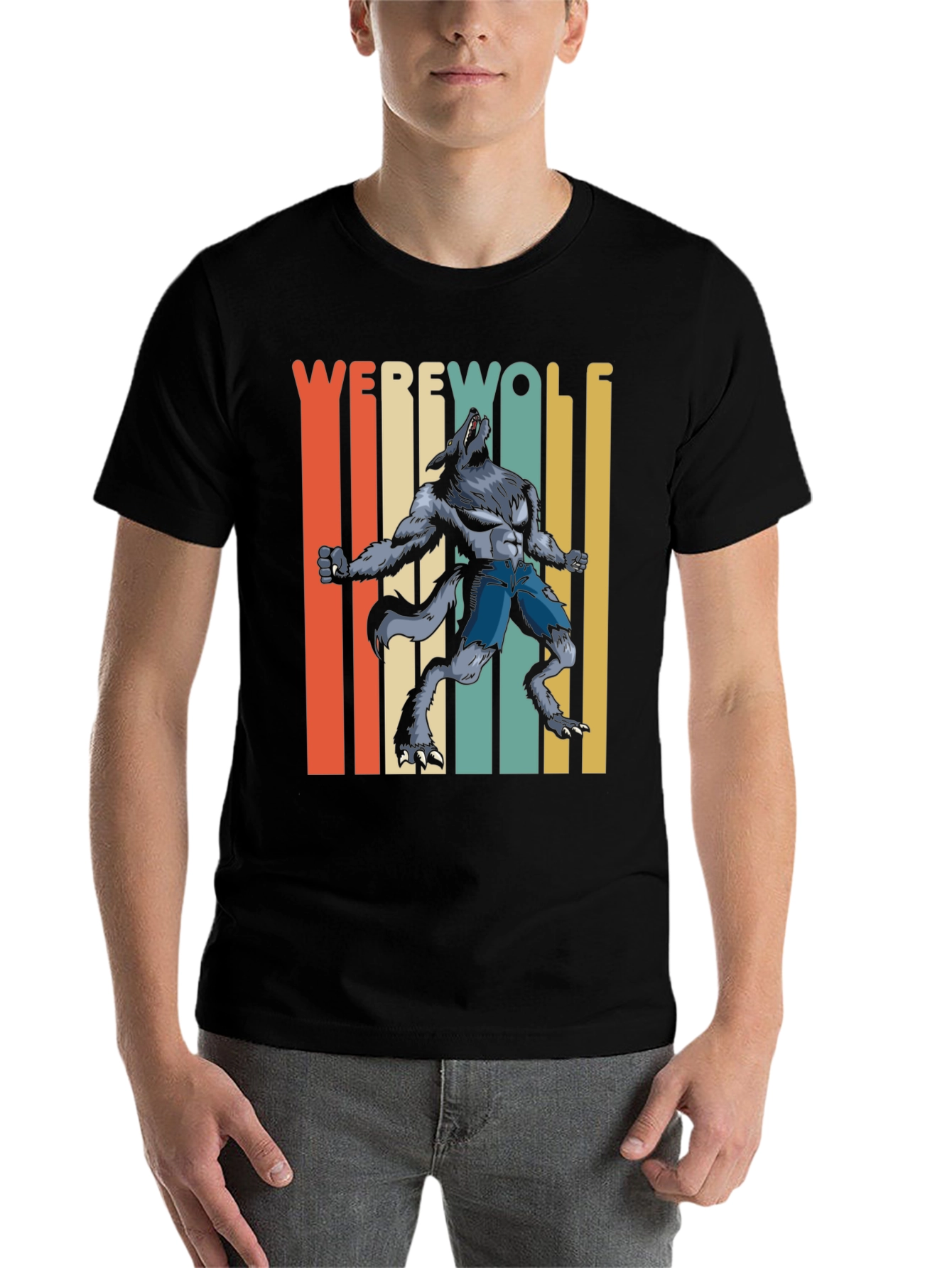 Black Retro Werewolf Graphic Tee - Unisex view 7