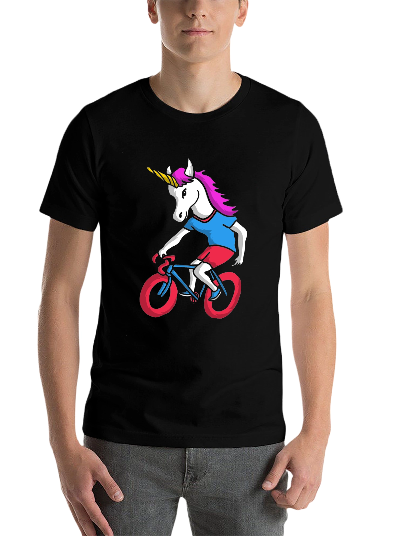 Black Unicorn Riding Bike Graphic Tee view 7