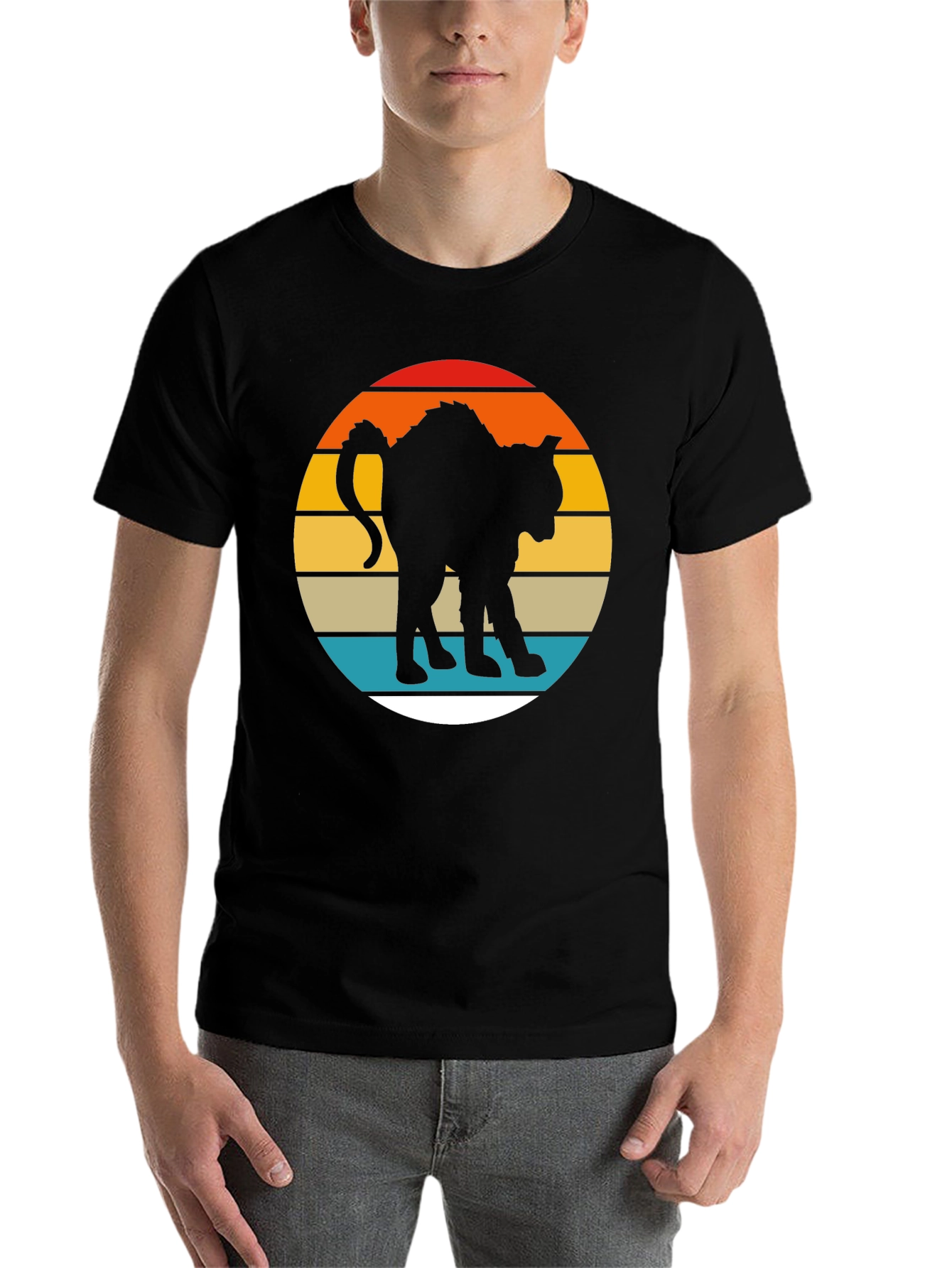 Black Retro Cat Silhouette Graphic Tee - Men's Black T-Shirt view 7