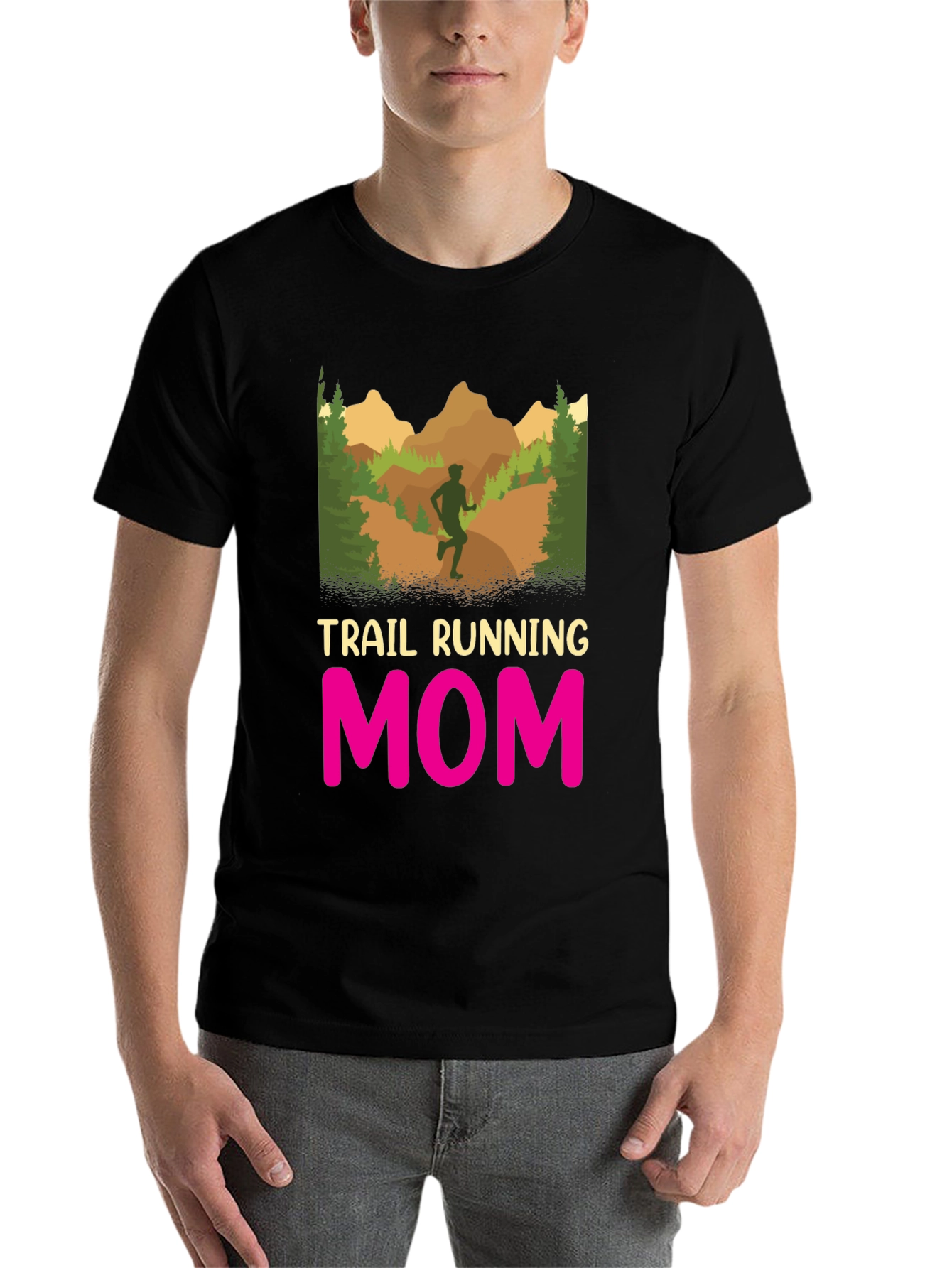 Black Trail Running Mom T-Shirt - Black Graphic Tee view 7