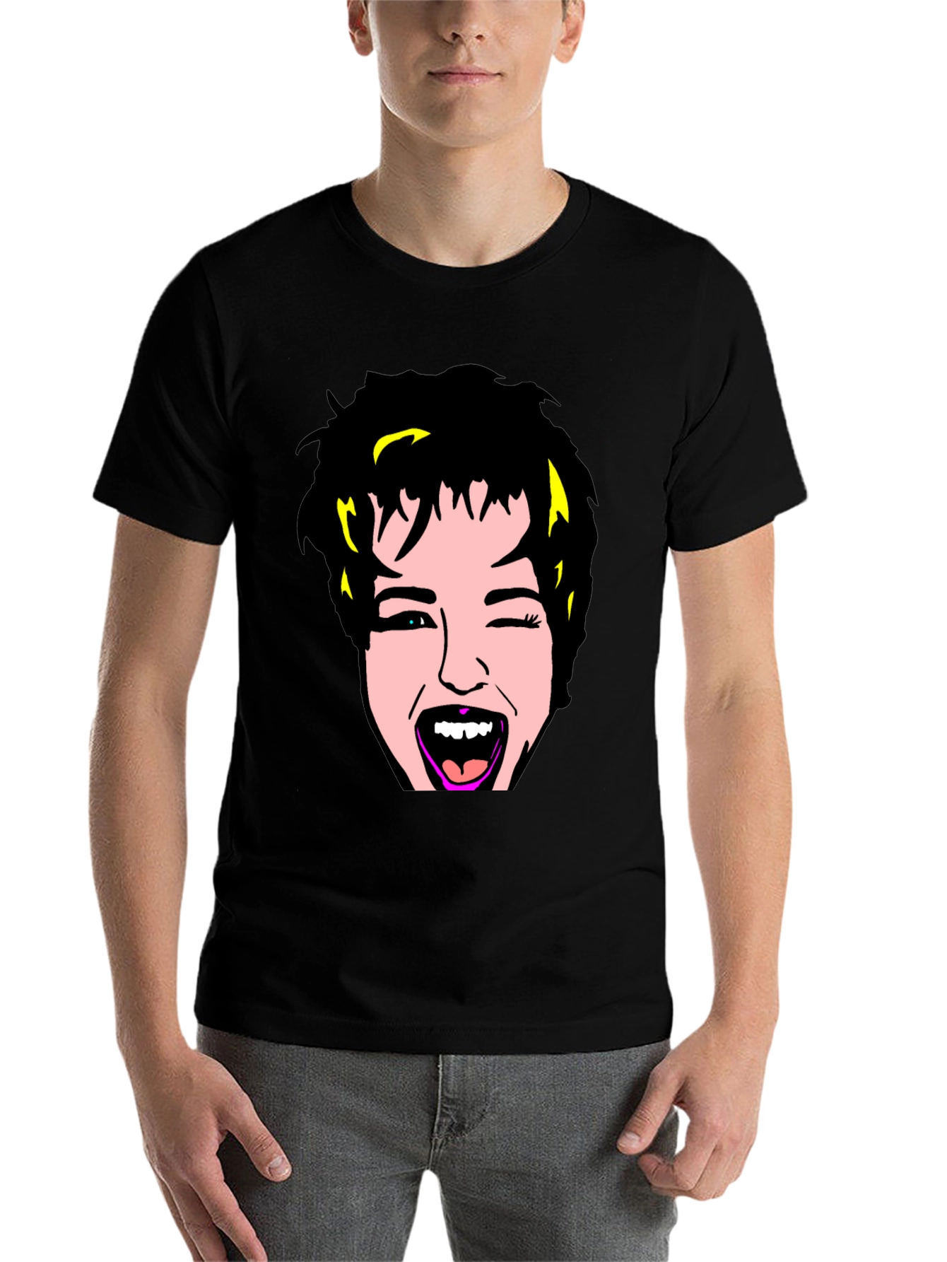 Black Winking Face Graphic Tee - Black Cotton Blend view 7