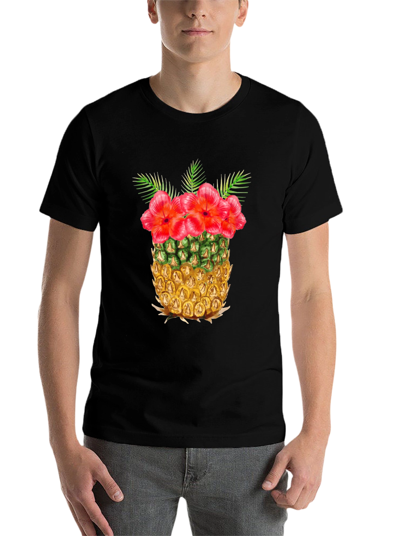 Black Tropical Pineapple Floral T-Shirt view 7