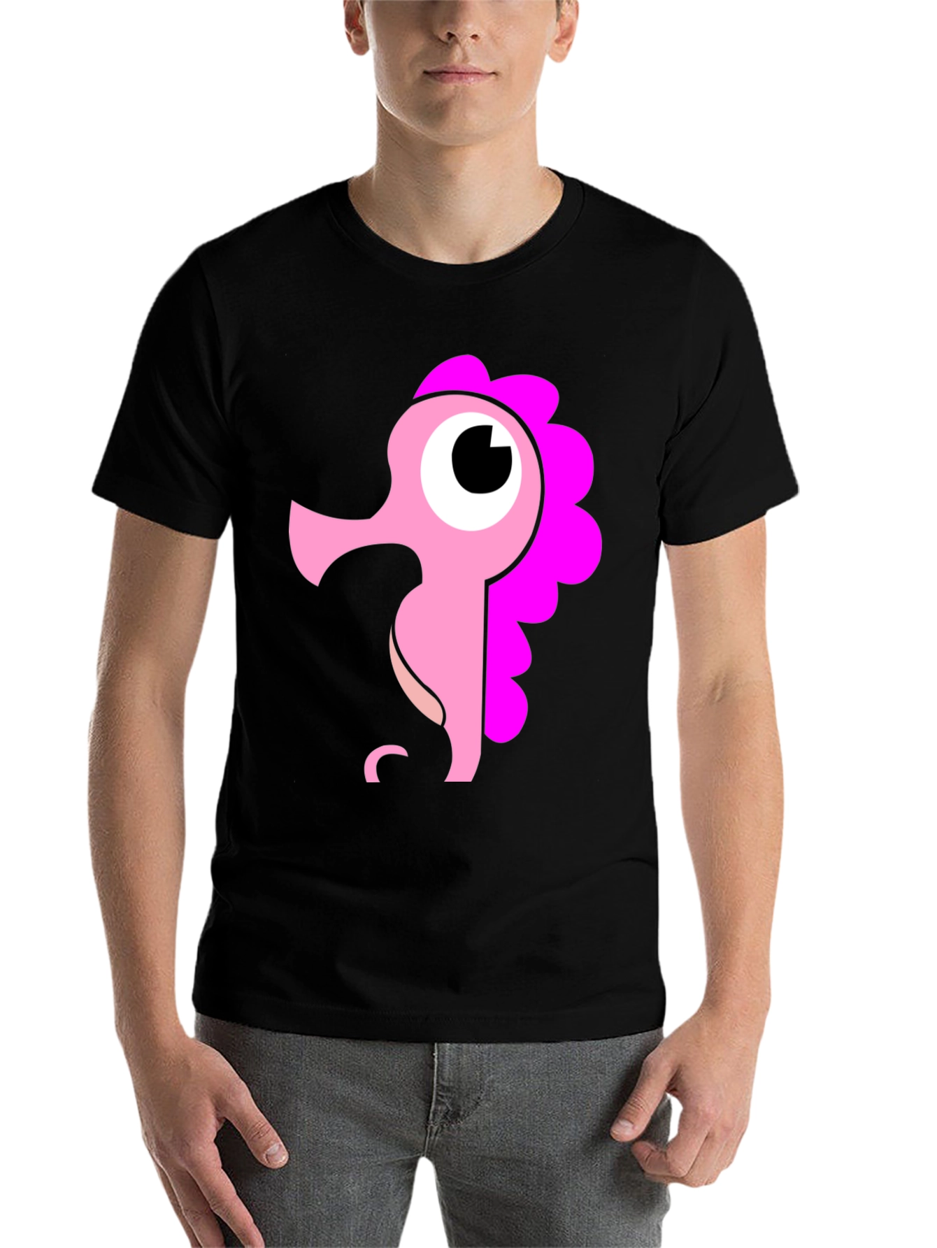 Black Cute Seahorse Graphic Tee - Black Cotton Shirt view 7