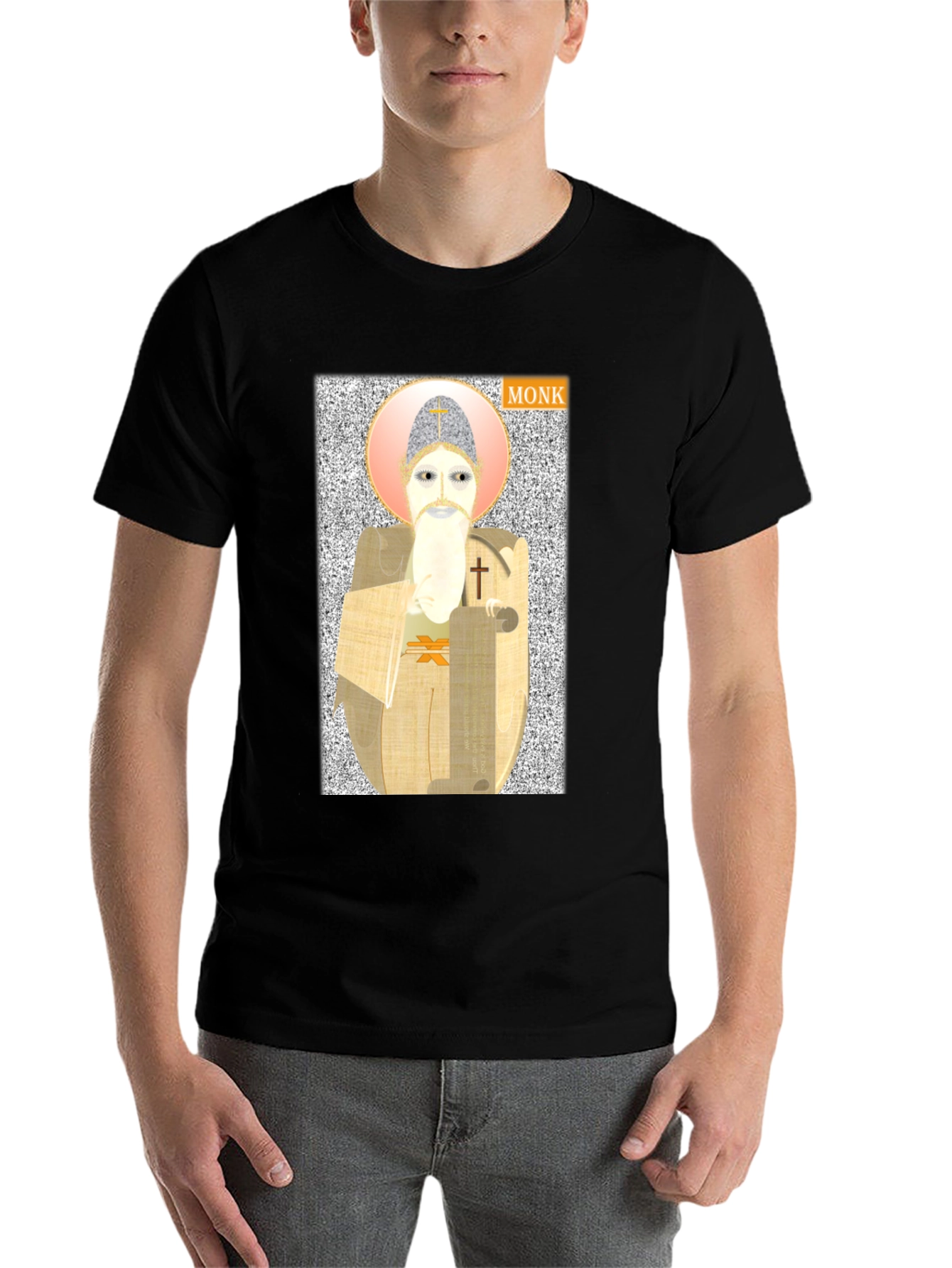 Black Monk Graphic Print T-Shirt - Unique Design view 7