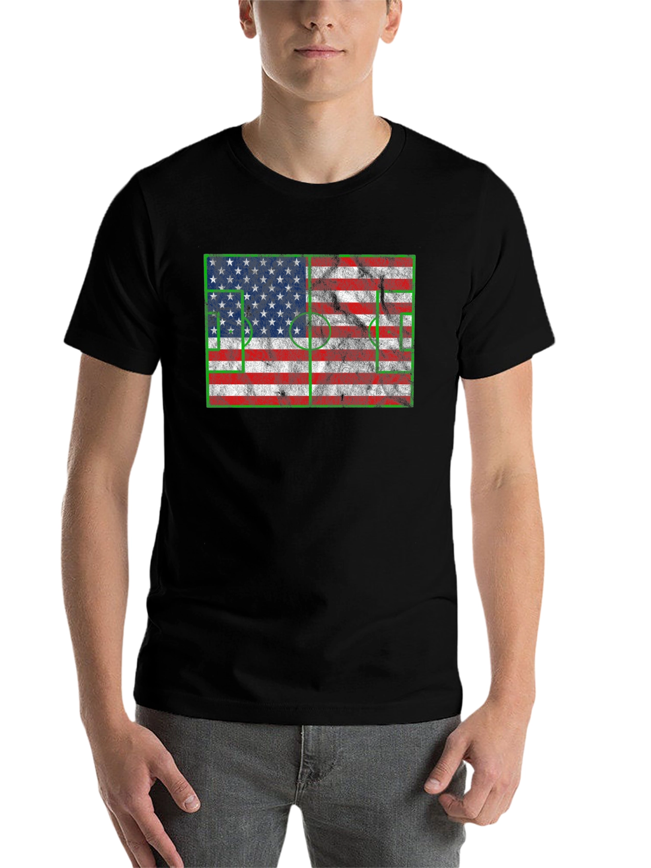Black American Flag Soccer T-Shirt view 7
