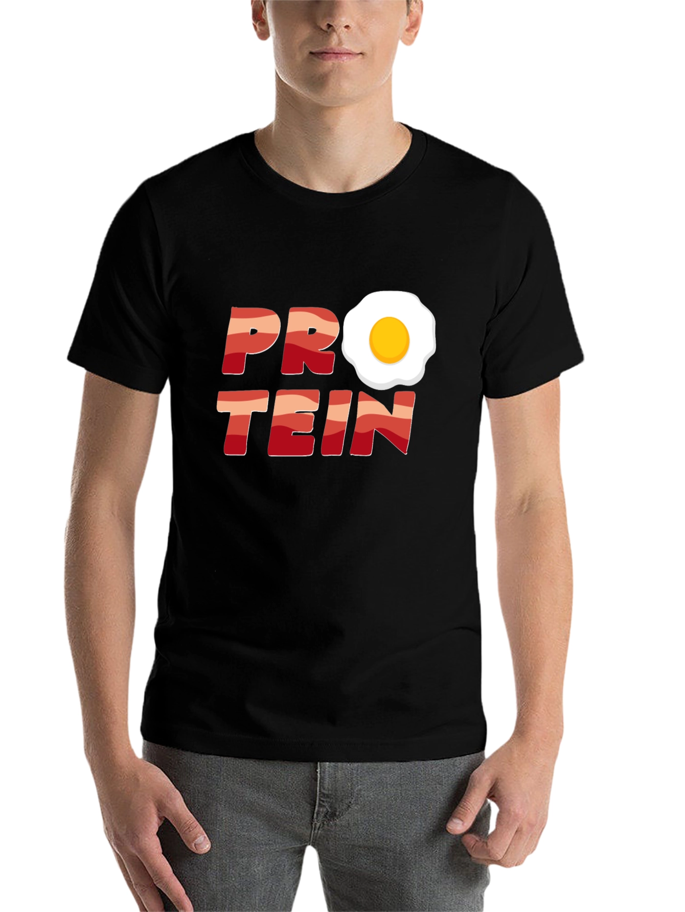 Black Protein Bacon & Egg T-Shirt - Funny Fitness Tee view 7