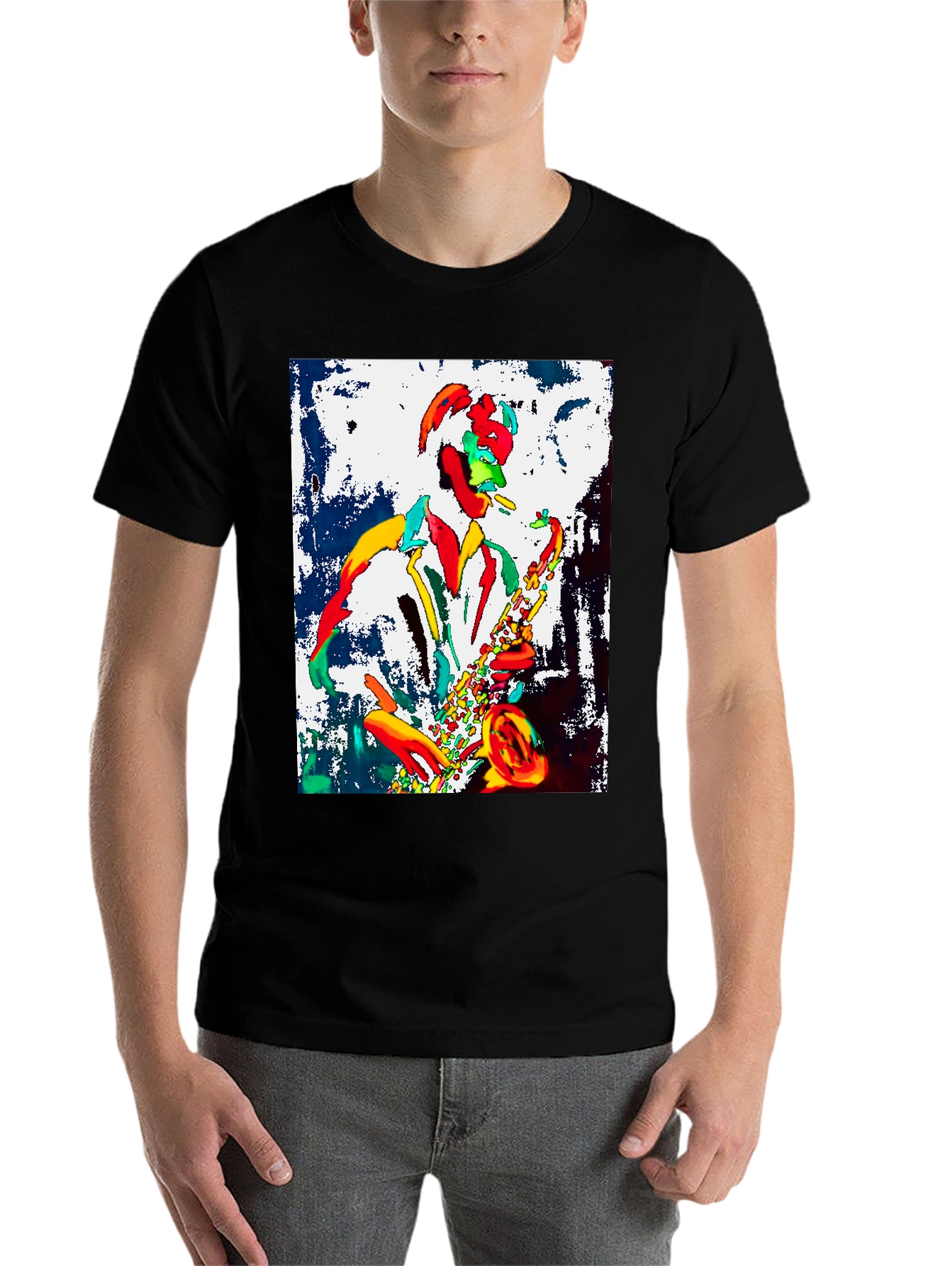 Black Jazz Musician Graphic Tee - Cool Saxophone Player Design view 7