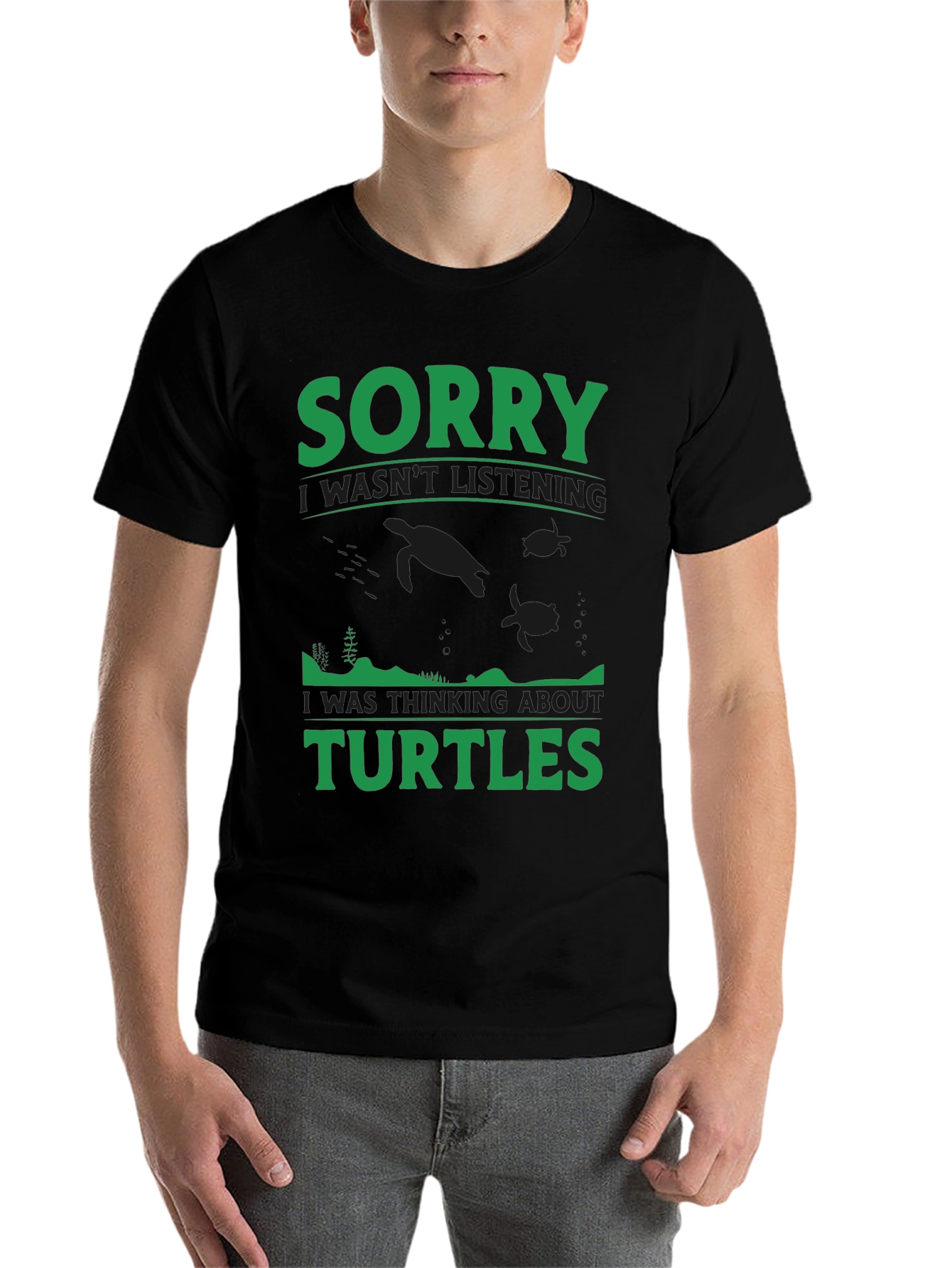 Black Sorry Turtles Black T-Shirt view 7